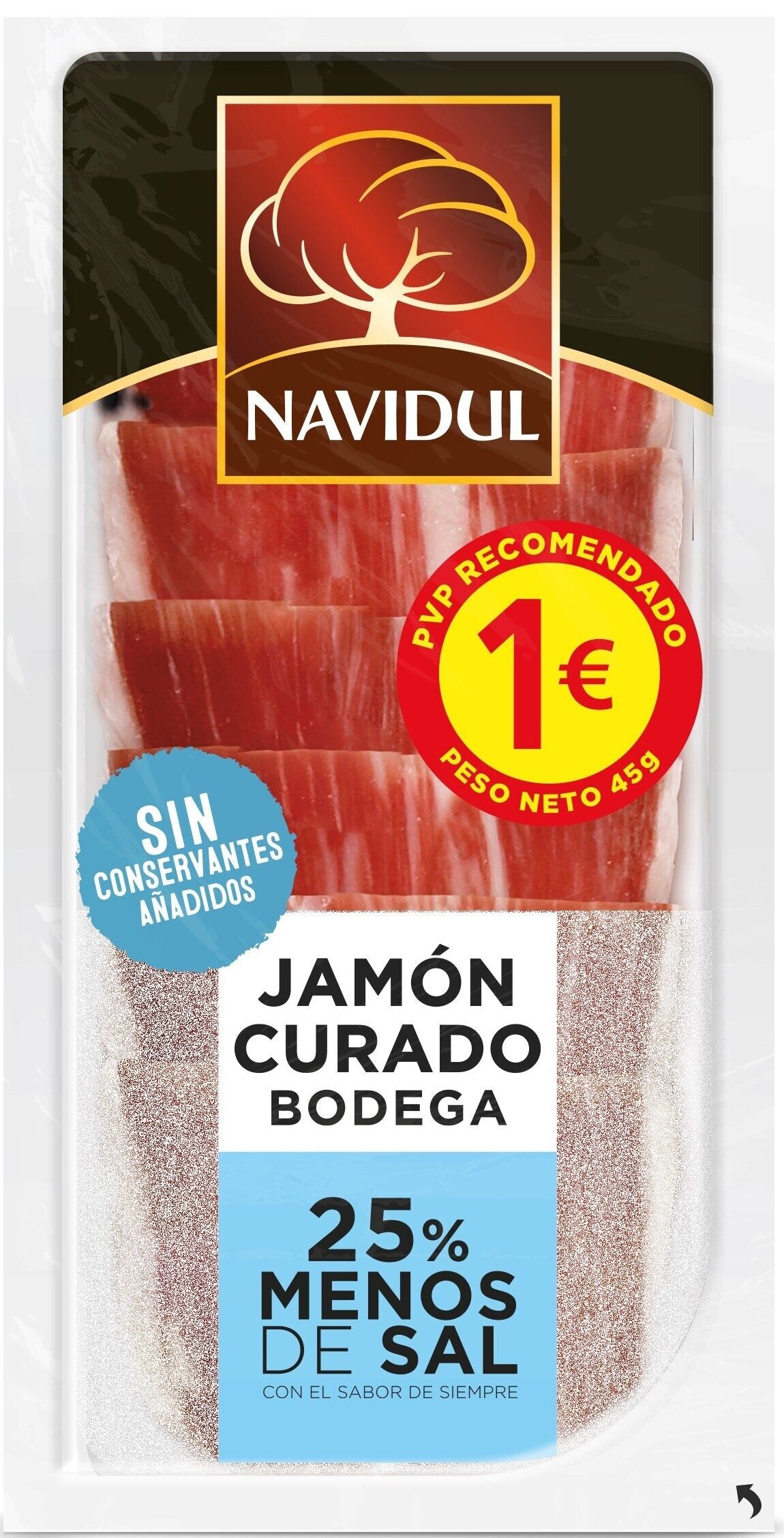 Jamón curado r/sal lonchas Navidul 50g