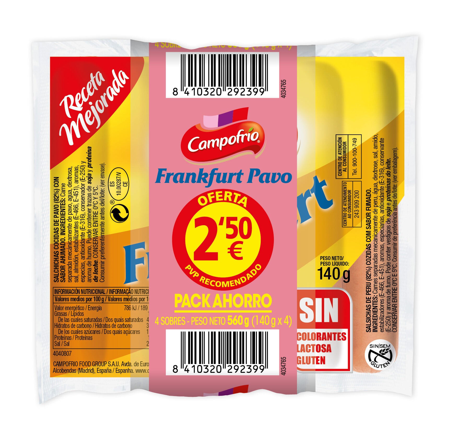 Salchicha pavo frankfurt Campofrio 560g