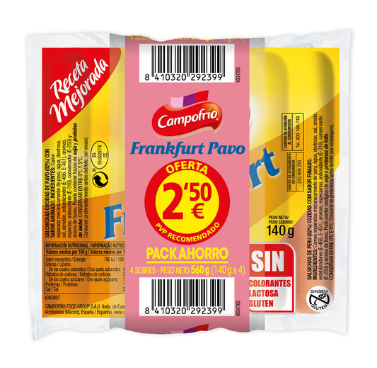 Salchicha pavo frankfurt Campofrio 560g La Despensa