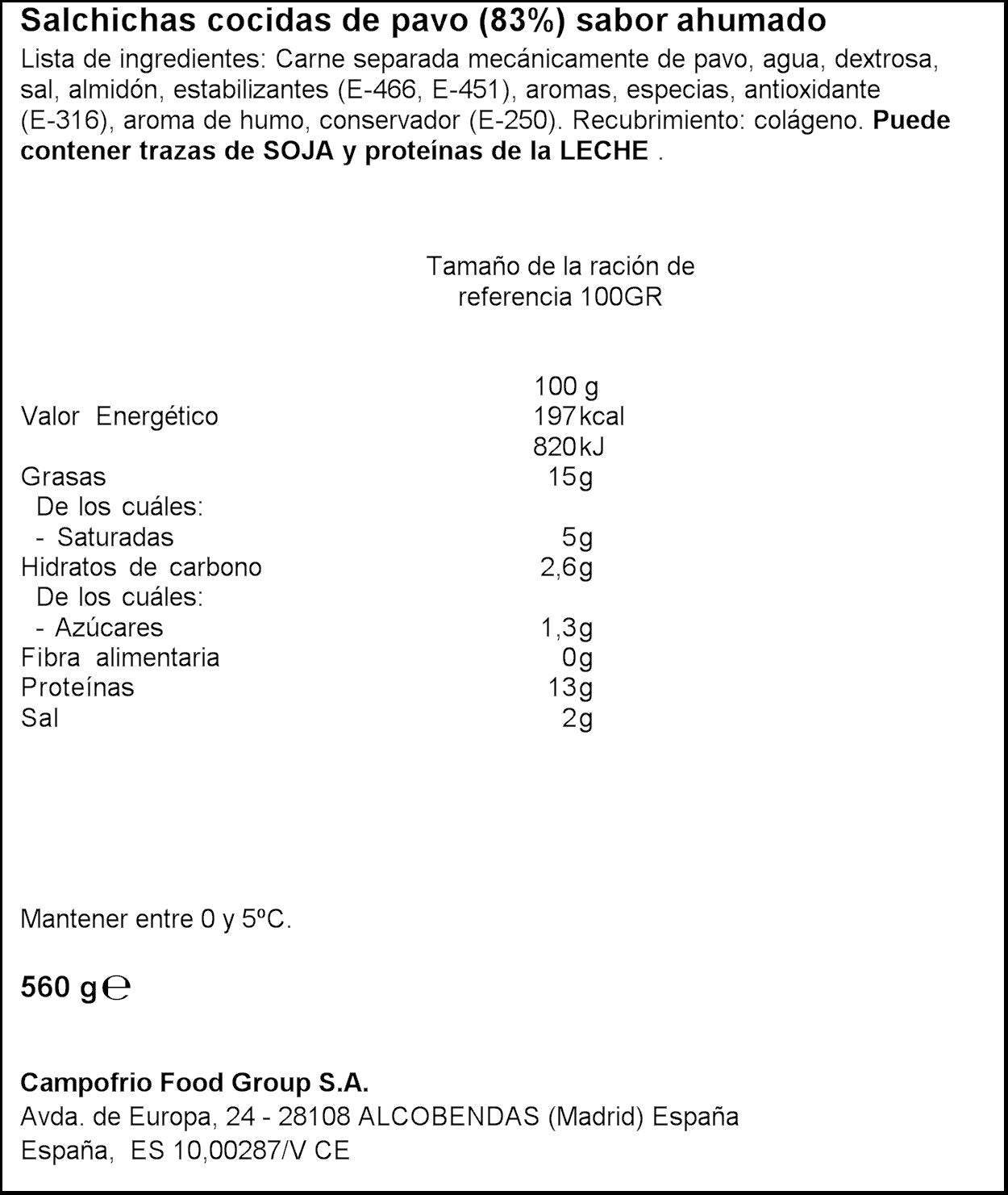 Salchicha pavo frankfurt Campofrio 560g