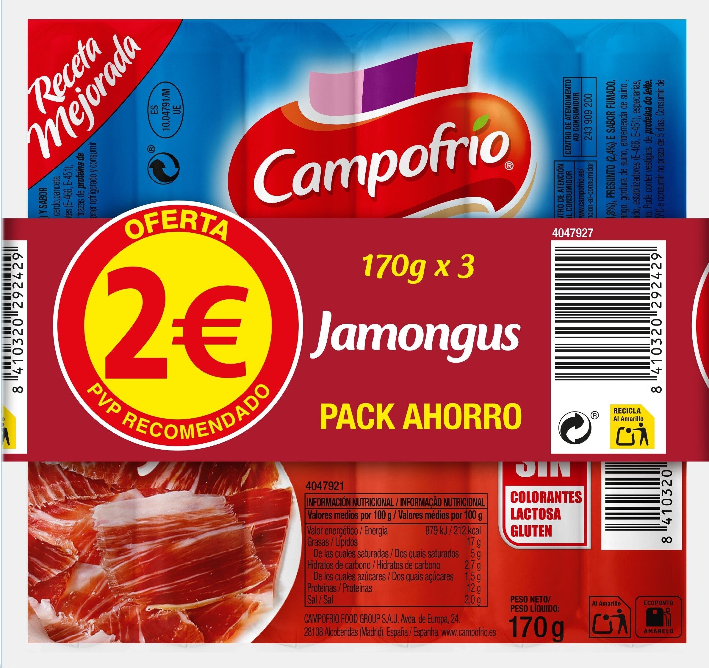 Salchicha jamongus Campofrio p3 170g/u