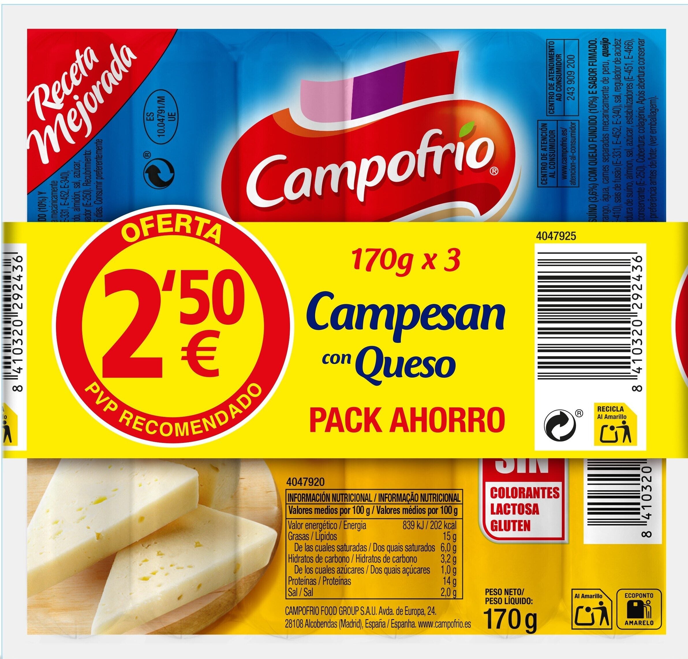 Salchicha campesan cf Campofrio p3 170g/u