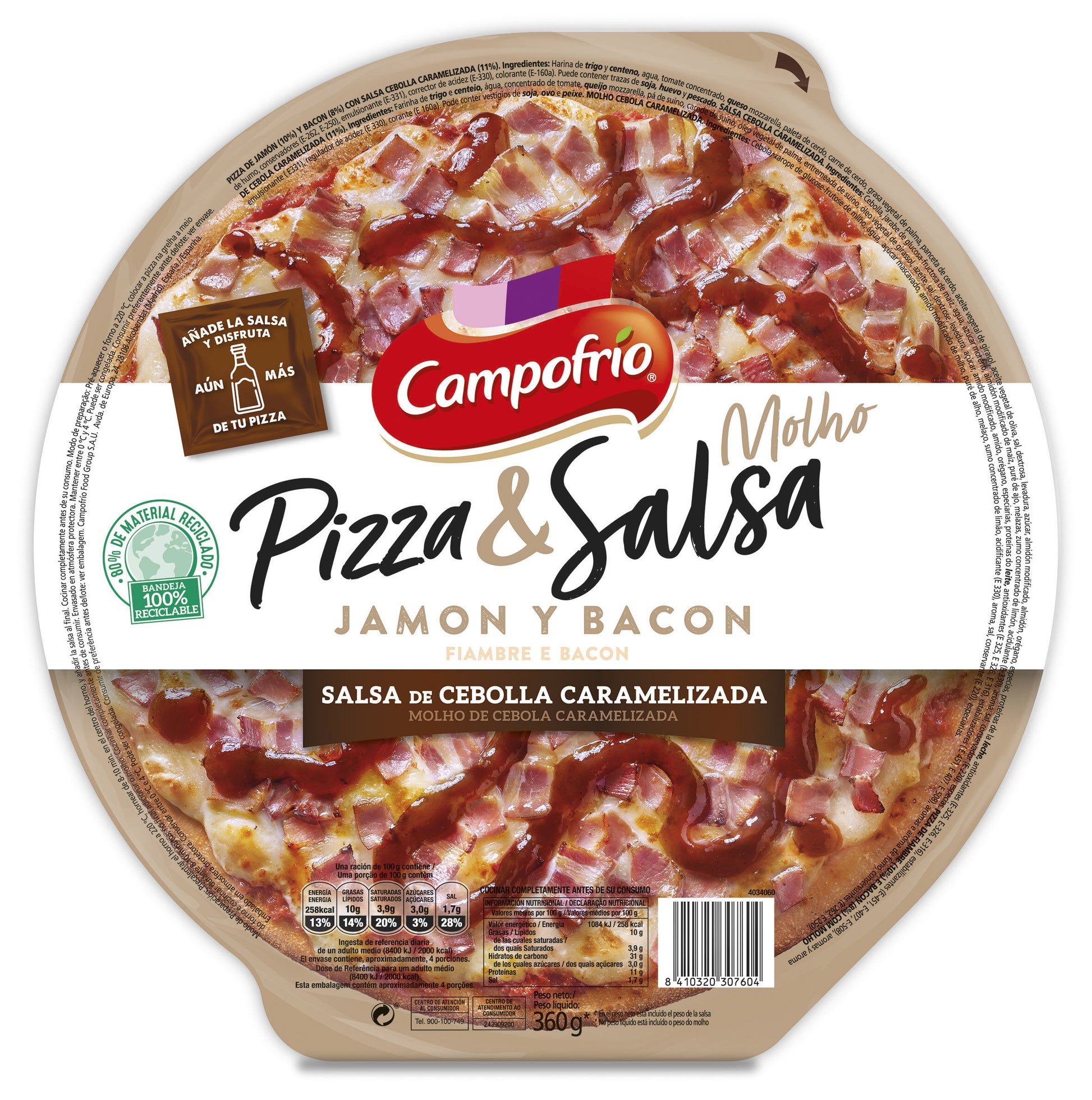 Pizza jamón/bacon/salsa cebolla caramelizada Campofrio 360g