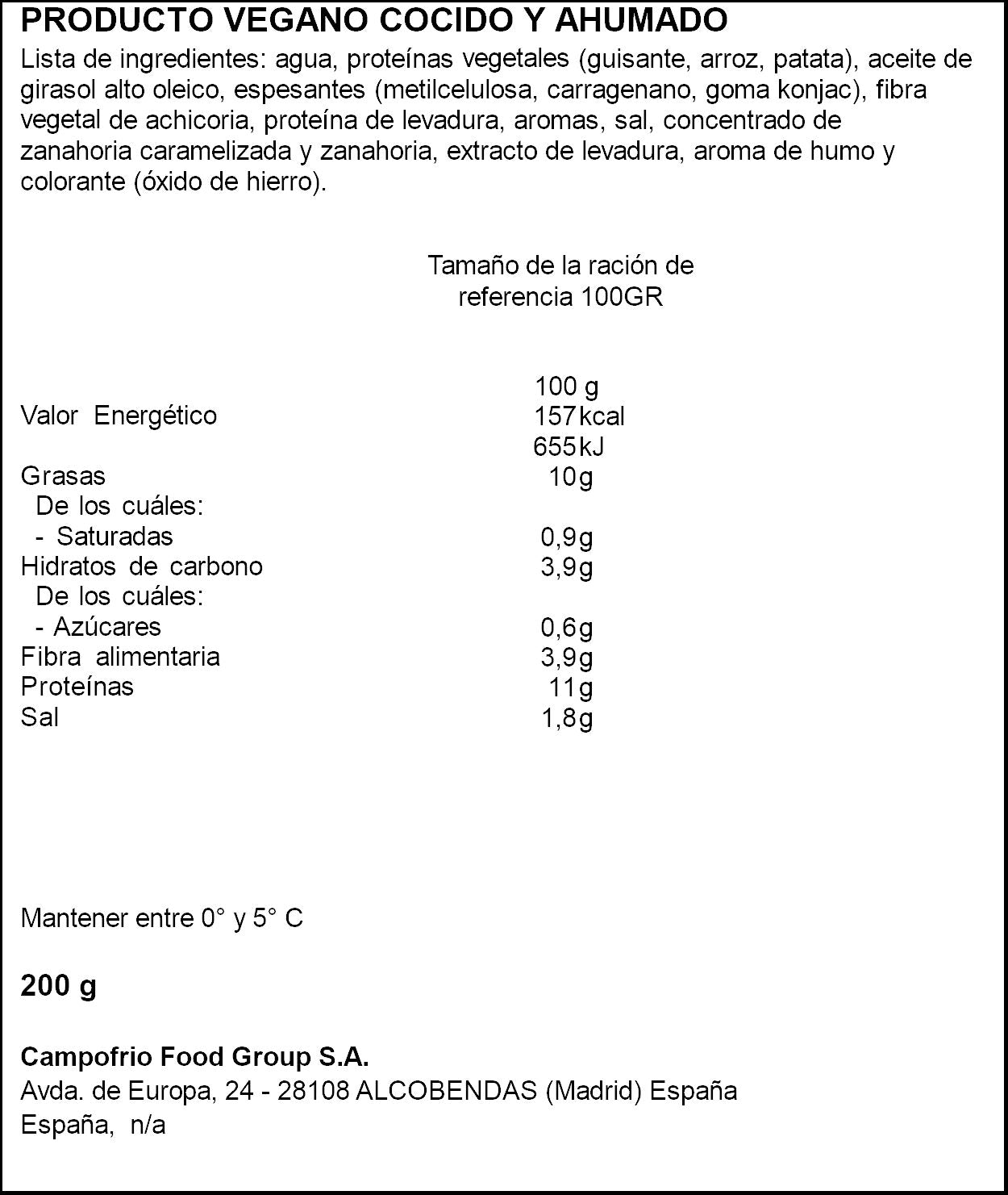 Salchicha 100%vegetal frankfurt better balance Campofrio 200g