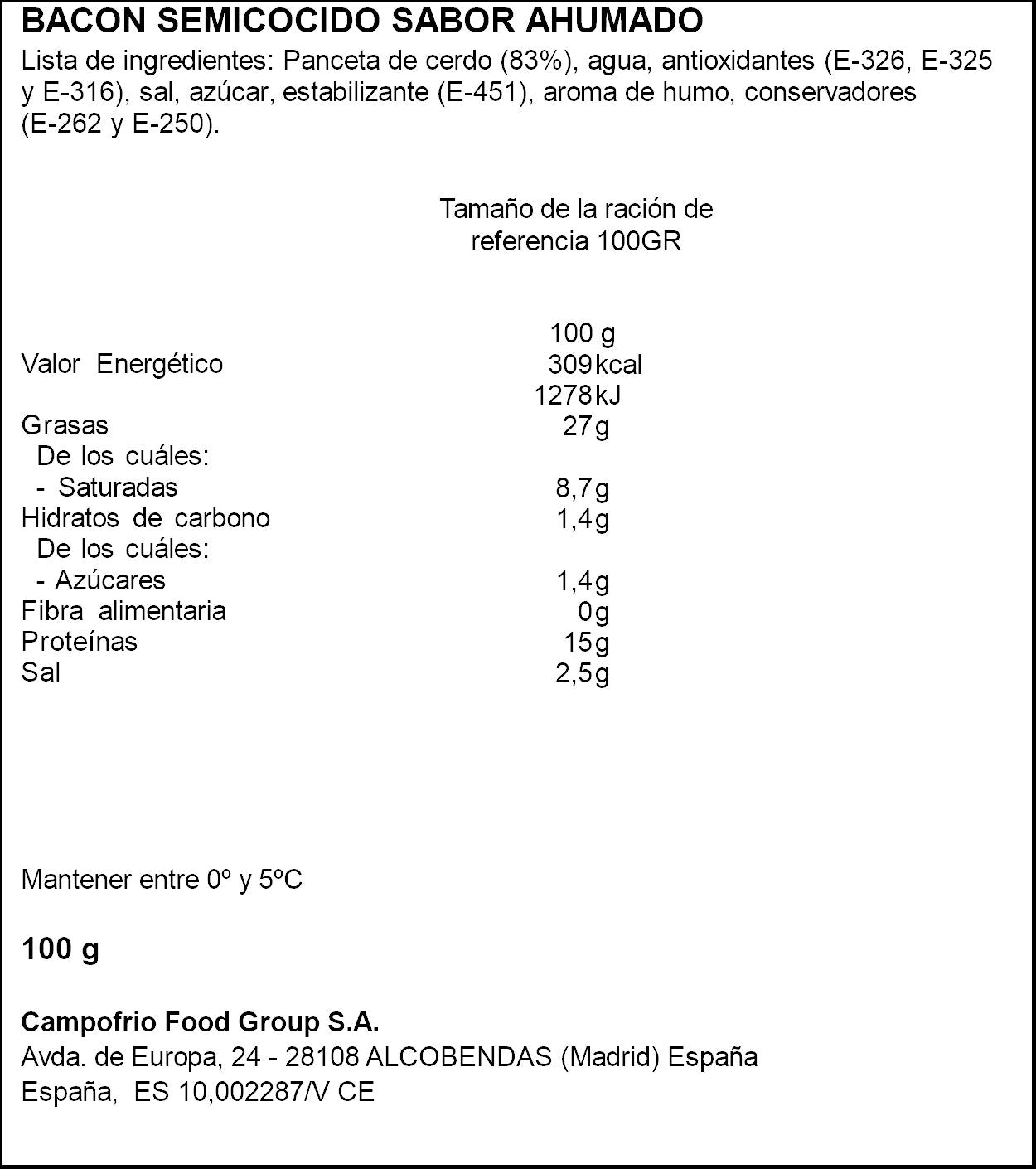 Bacon suave lonchas Oscar mayer Campofrio 100g