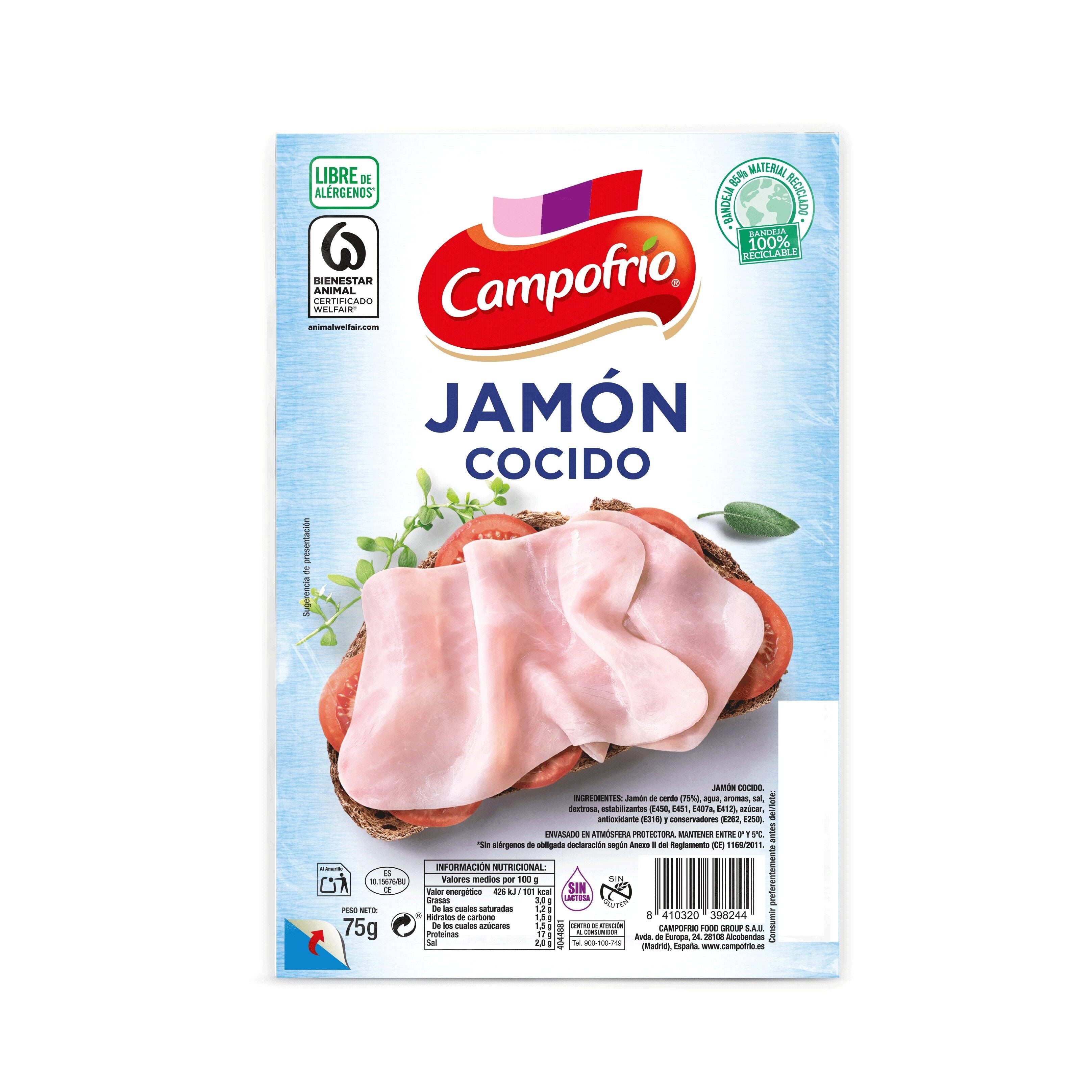 Jamon cocido lonchas Campofrio 75g