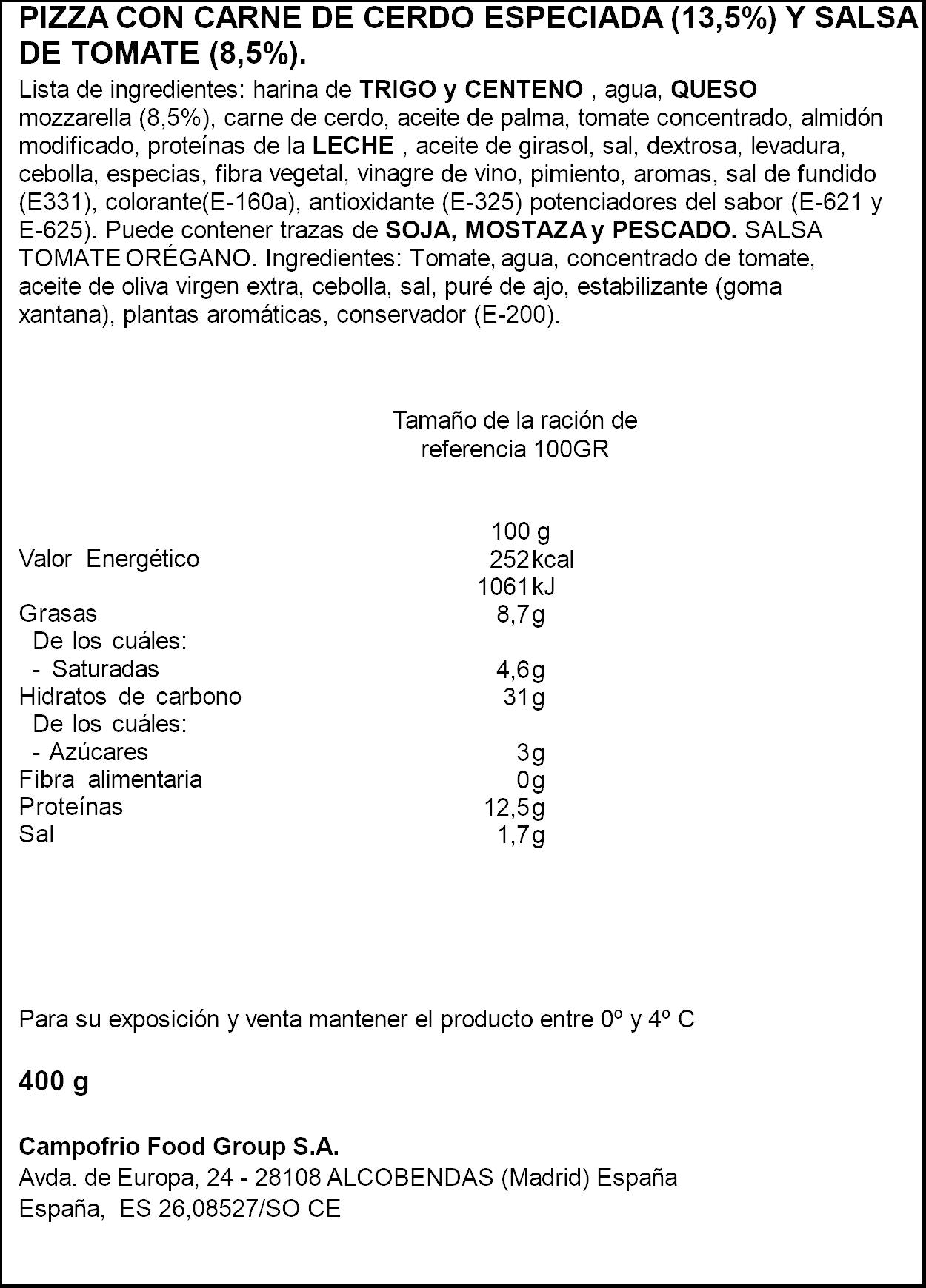 PIZZA SALSA BOLOÑESA CAMPOFRIO 400G