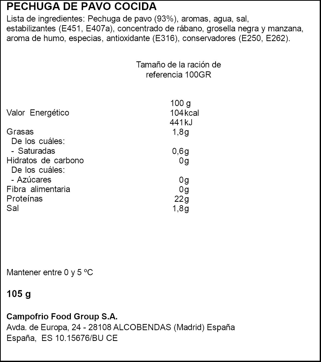 Pechuga pavo lonchas Naturarte 105g