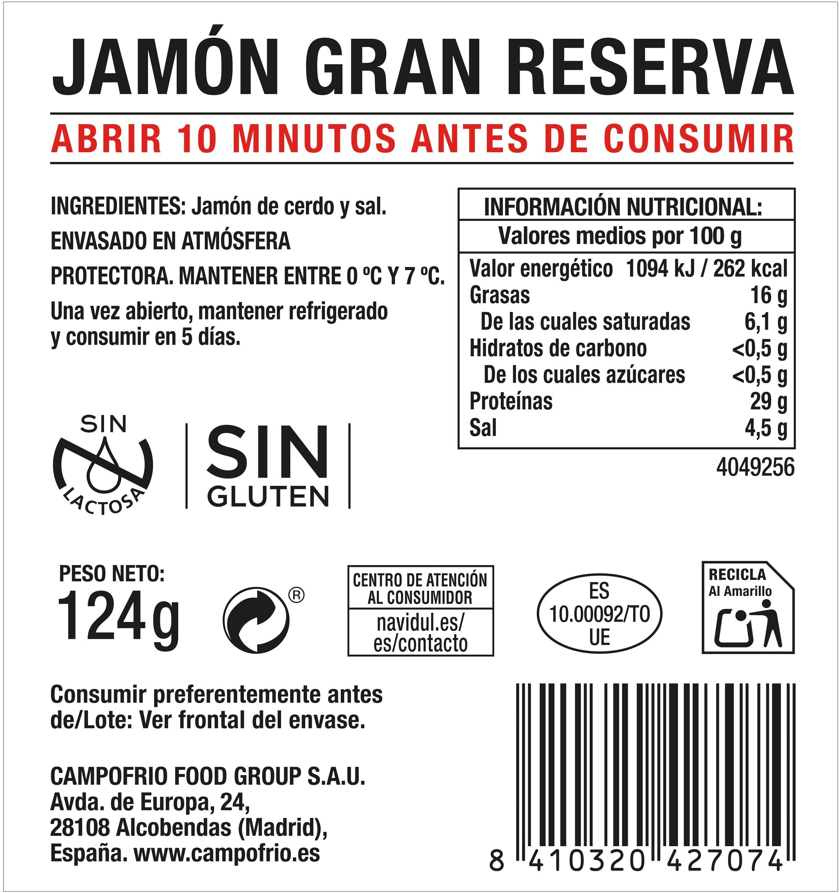 Jamón curado 4estaciones gran reserva Navidul 124g