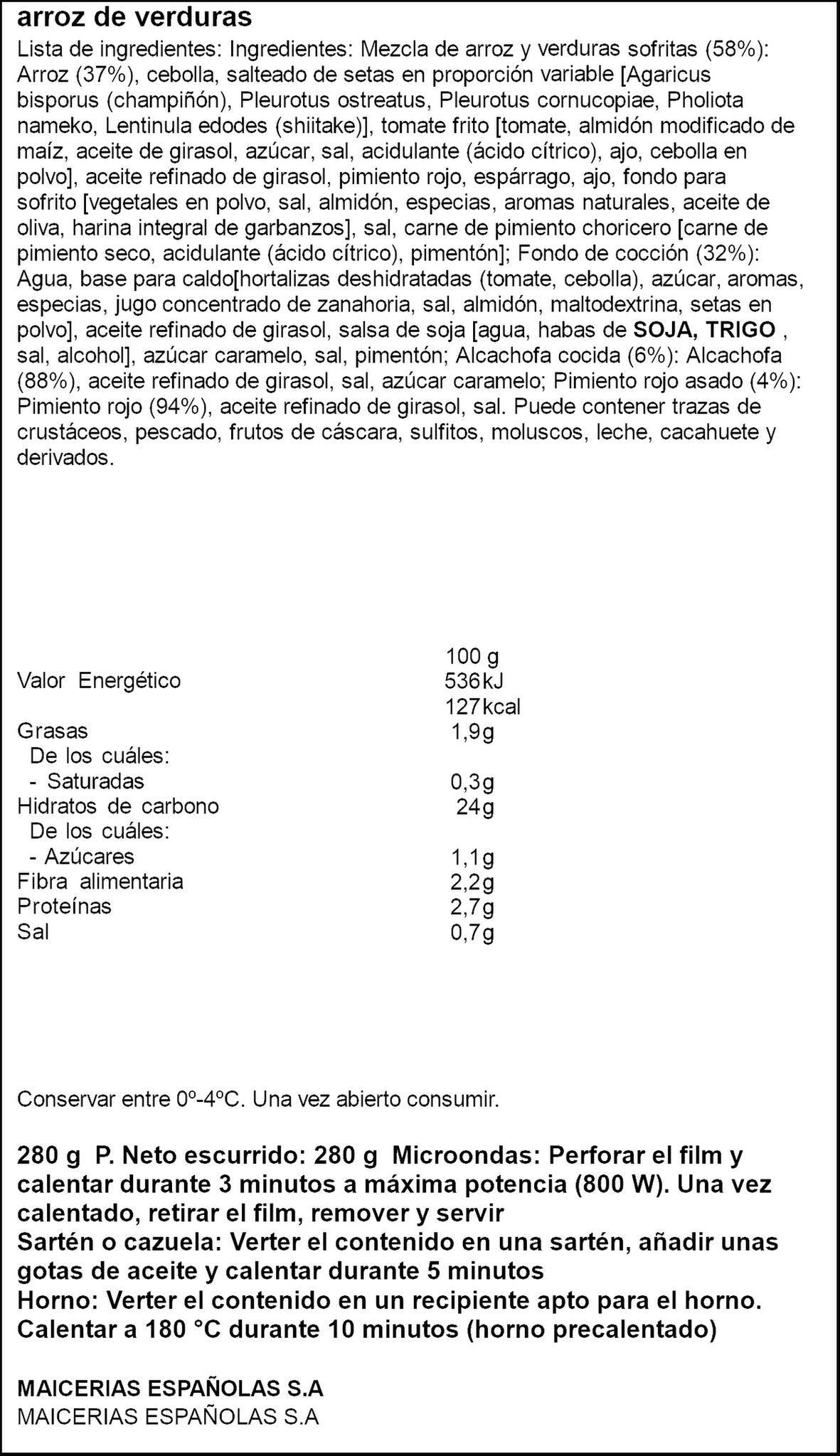 Arroz de verduras Delinatur 280g