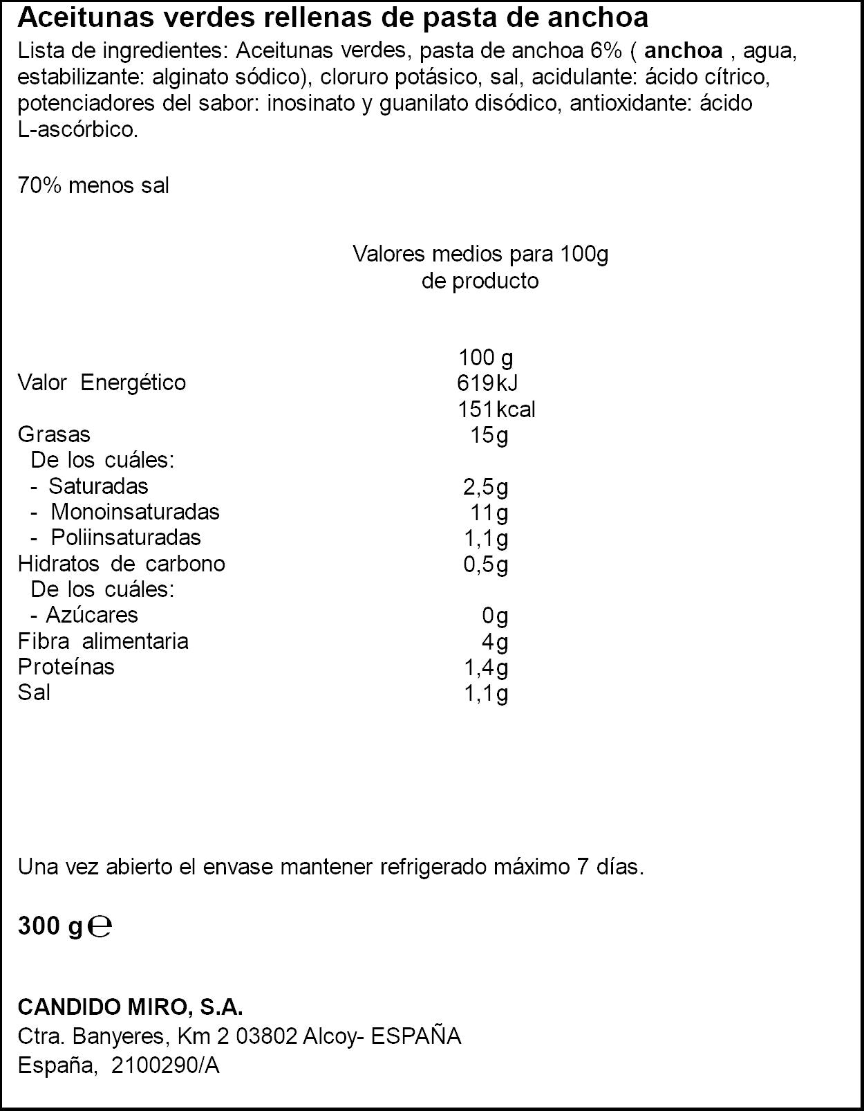 Aceituna verde rellena anchoa -70% sal Serpis 130g escurr