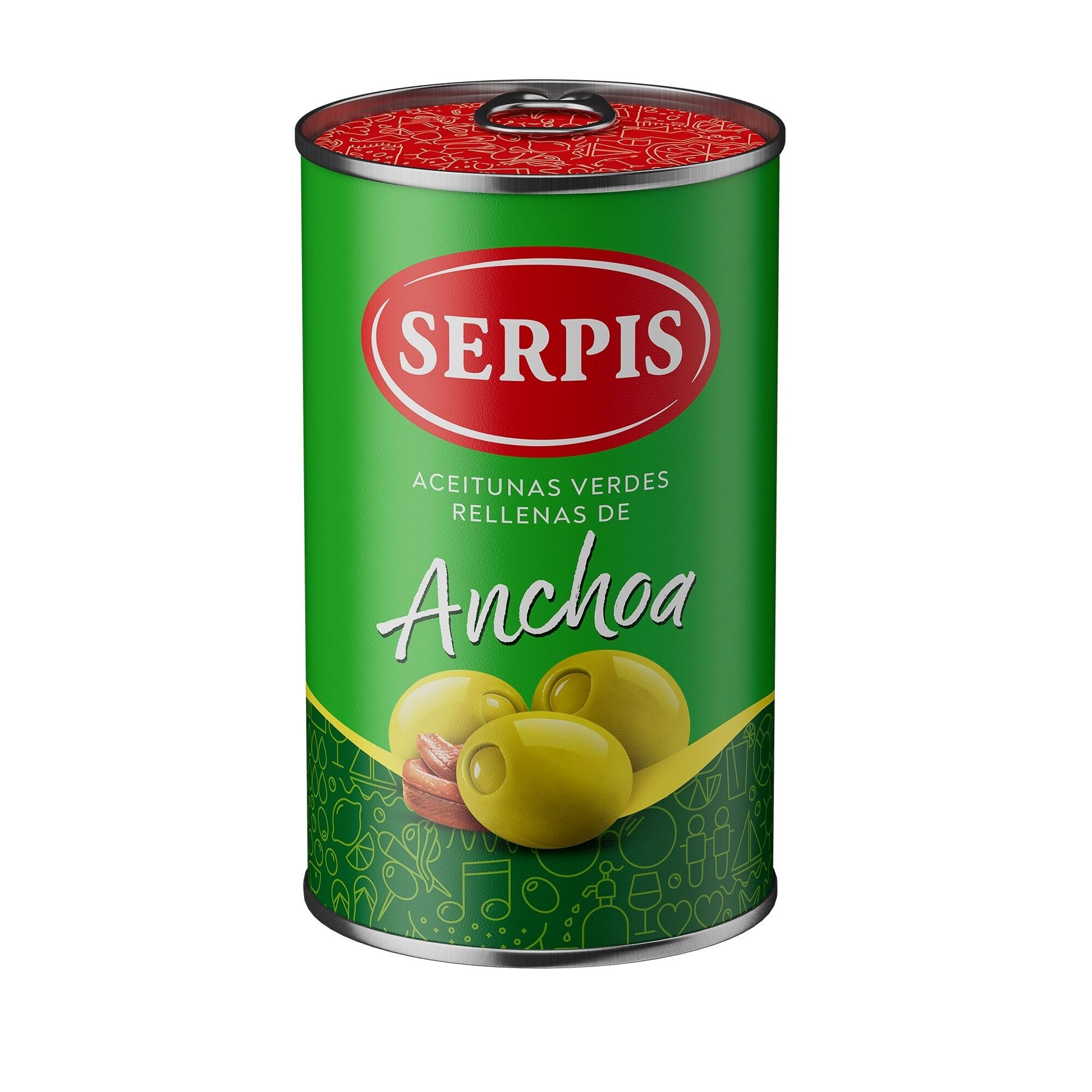 Aceitunas verde rellenas anchoa lata Serpis 130g escurr