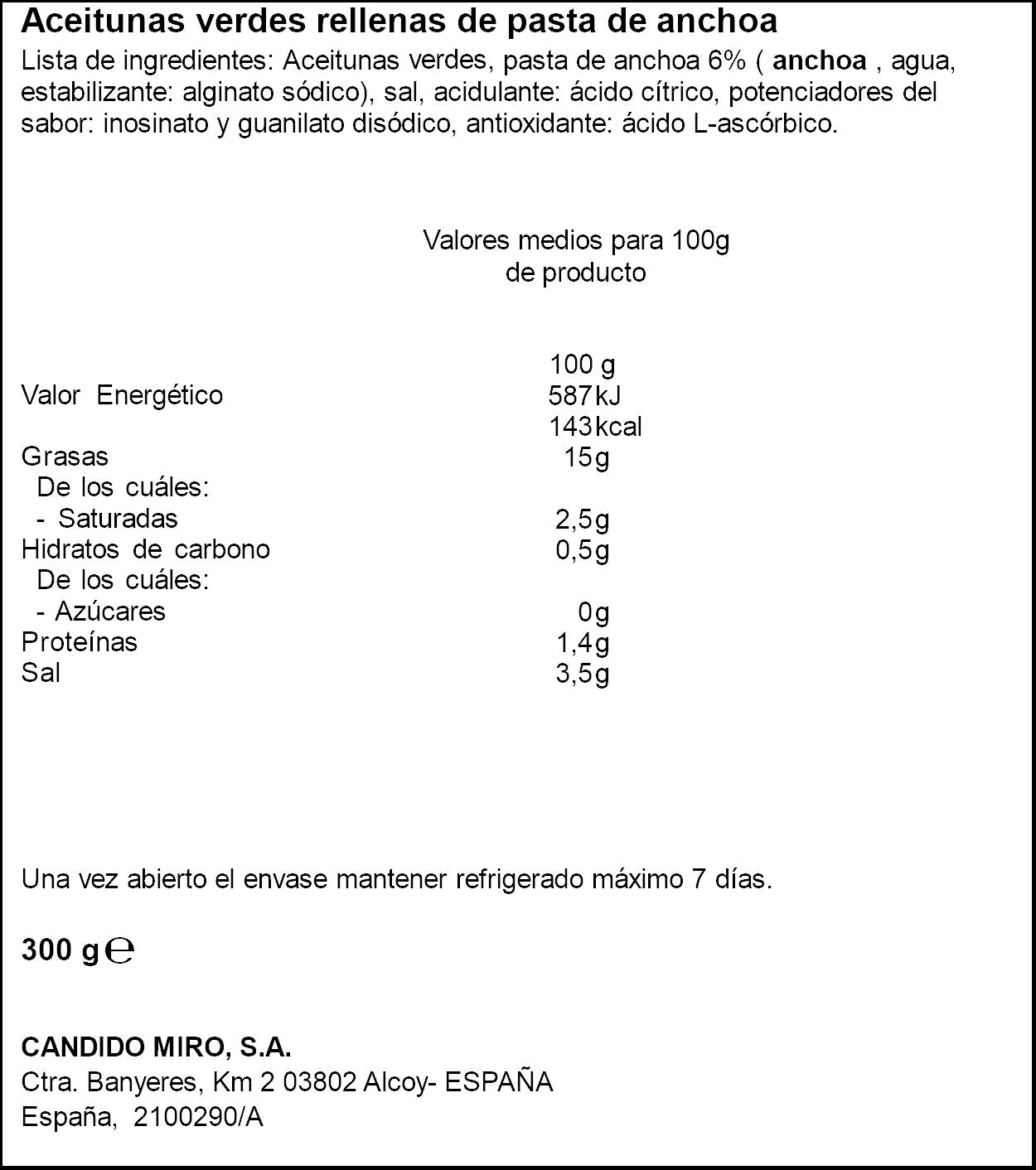 Aceitunas verde rellenas anchoa lata Serpis 130g escurr