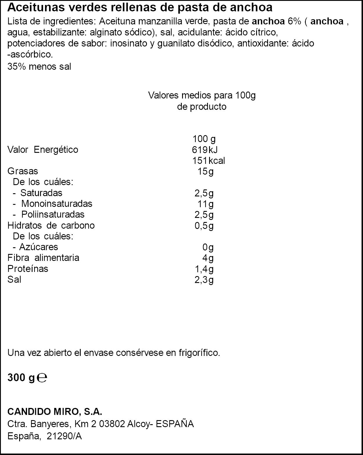 Aceituna verde relle anchoa ligera -35%sal Serpis 130g escurr