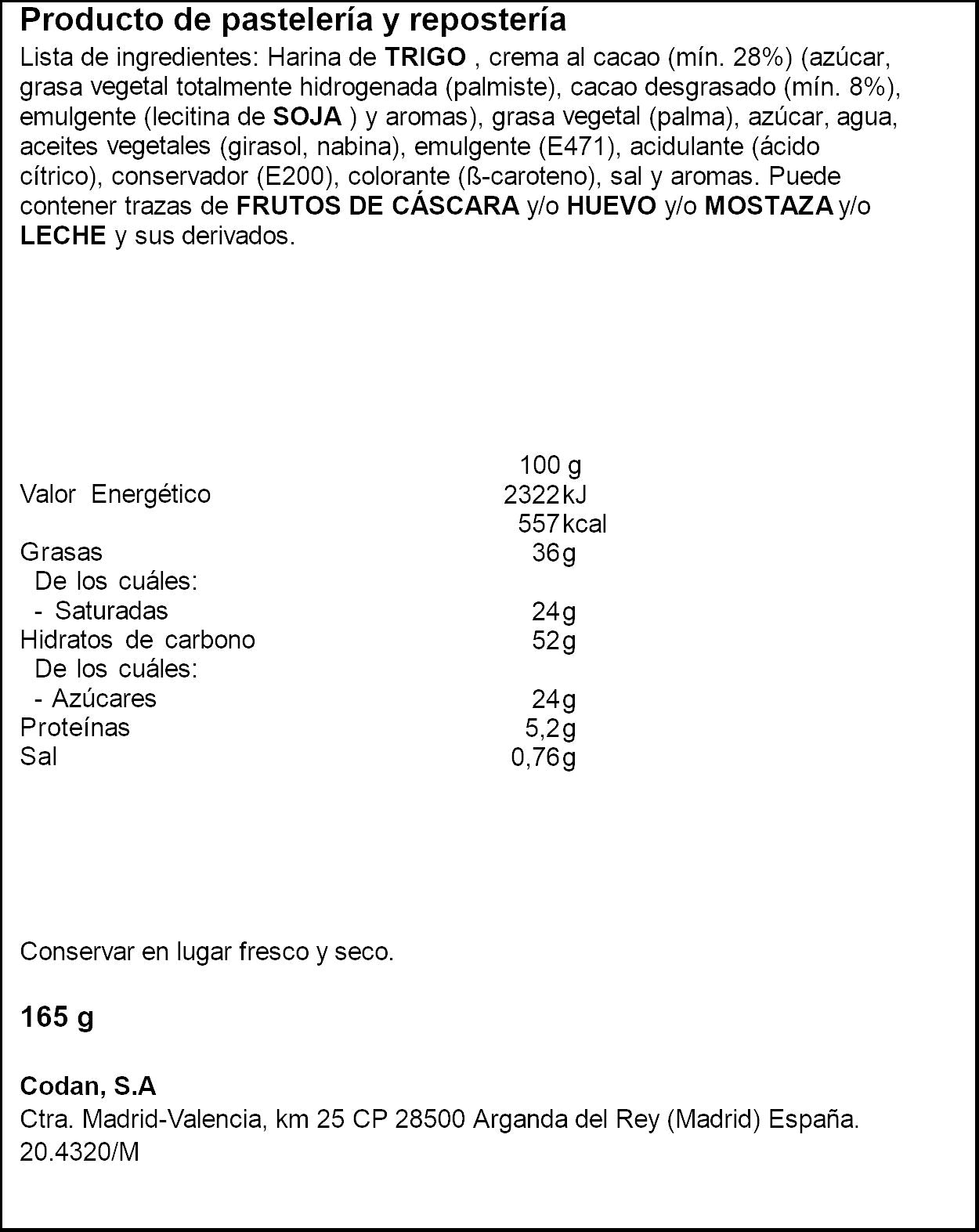 Palmera chocolate Codan p3 165g