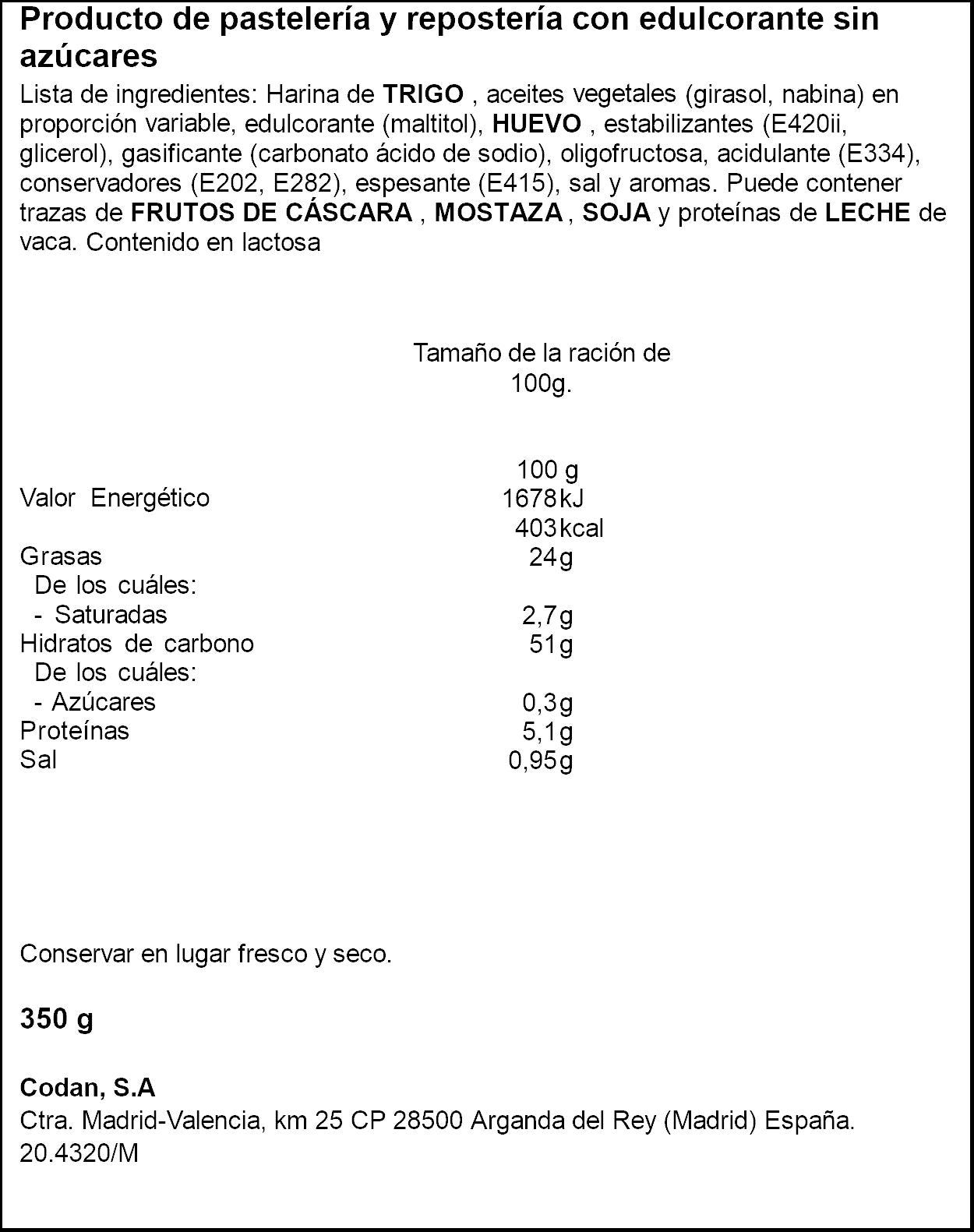 Suprema c/edulcorante Codan 350g