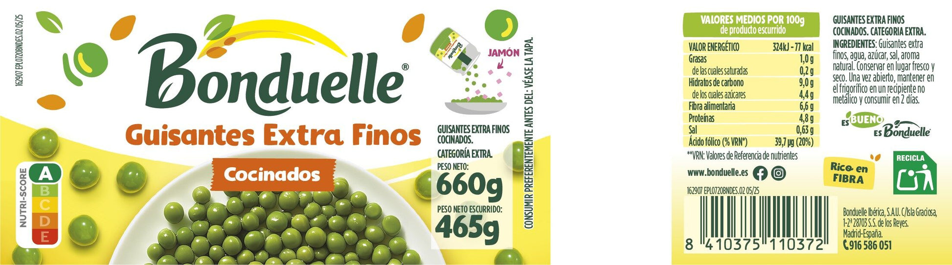 Guisante cocinado extra cristal Boundelle 465g escurr