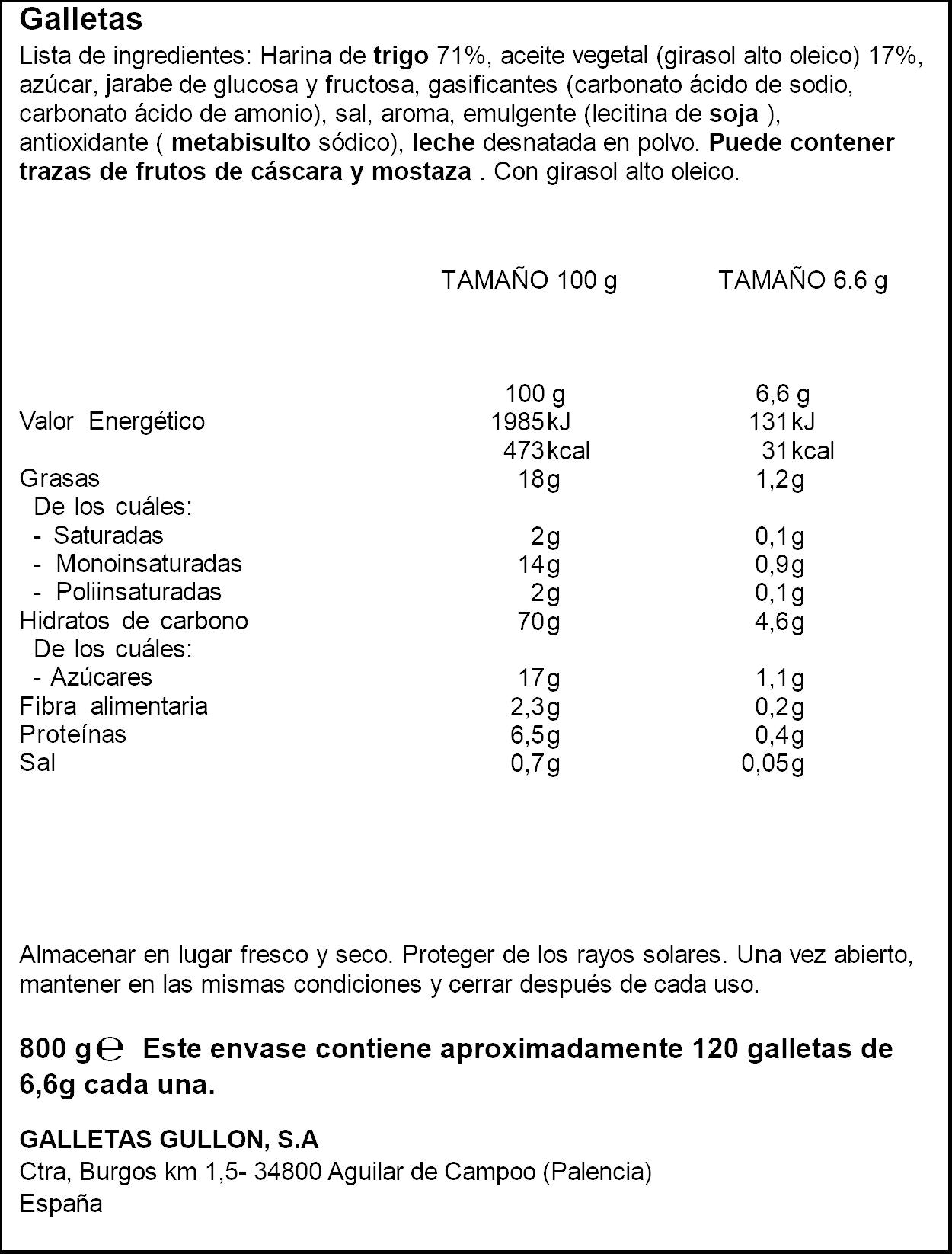 Galleta tostada creme tropical Gullón 800g