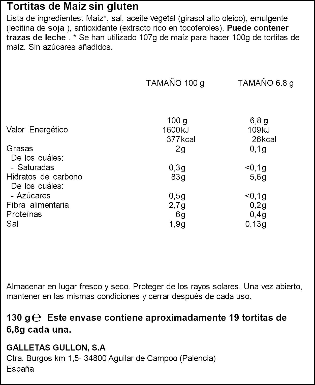 Tortitas maiz vitalday Gullón 130g