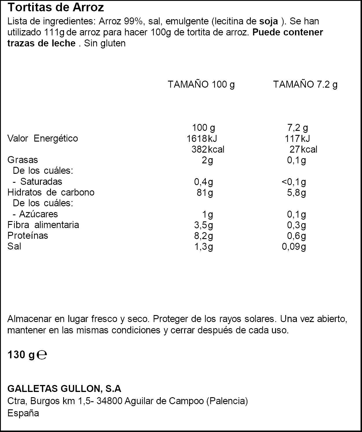 Tortitas arroz vitalday Gullón 130g