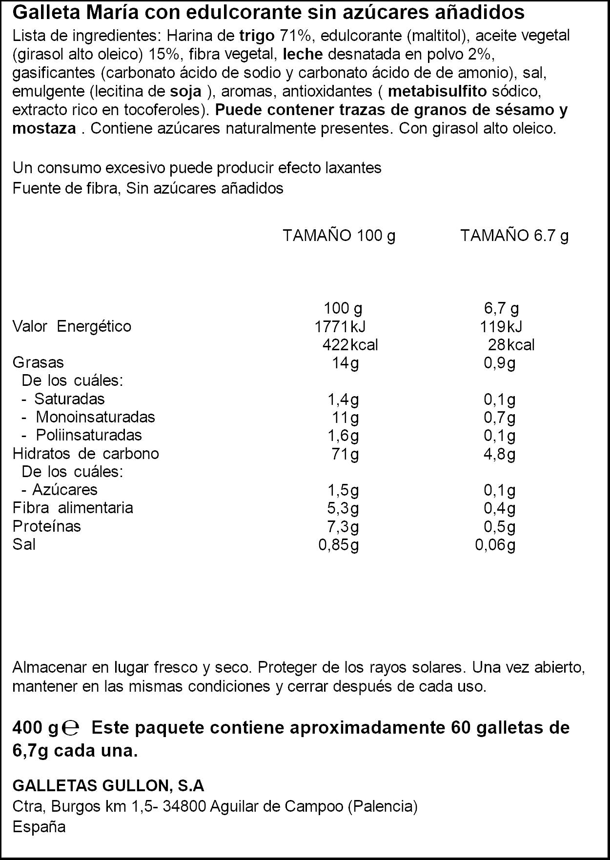 Galleta maria dorada s/az Gullón 400g