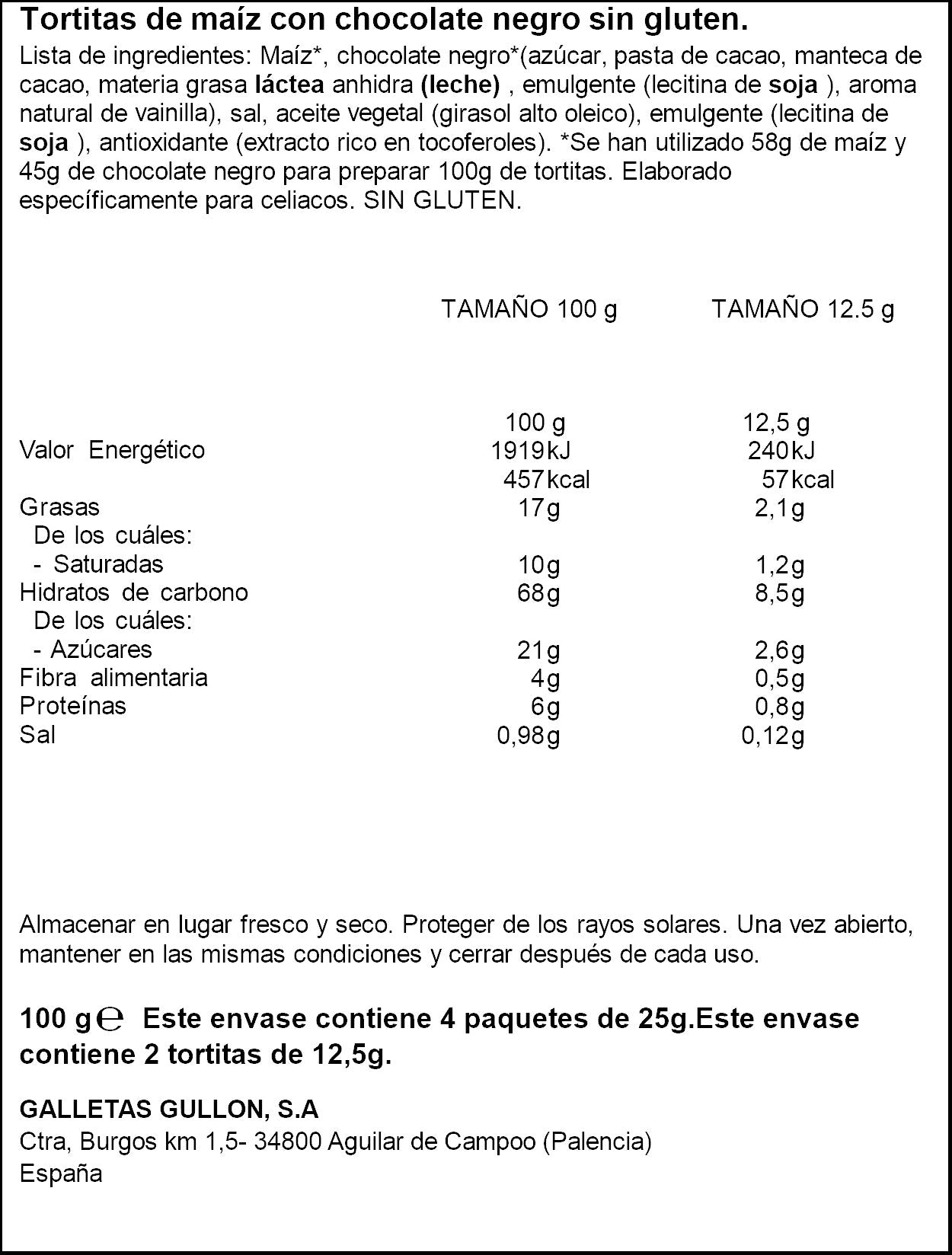 Tortita de maiz choco vitalday Gullón 100g