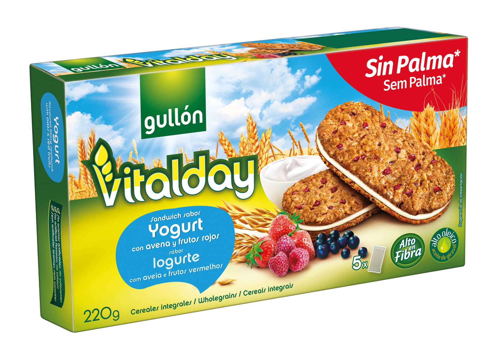 Galleta sandwich yogur avena frutos rojo Gullón 220g
