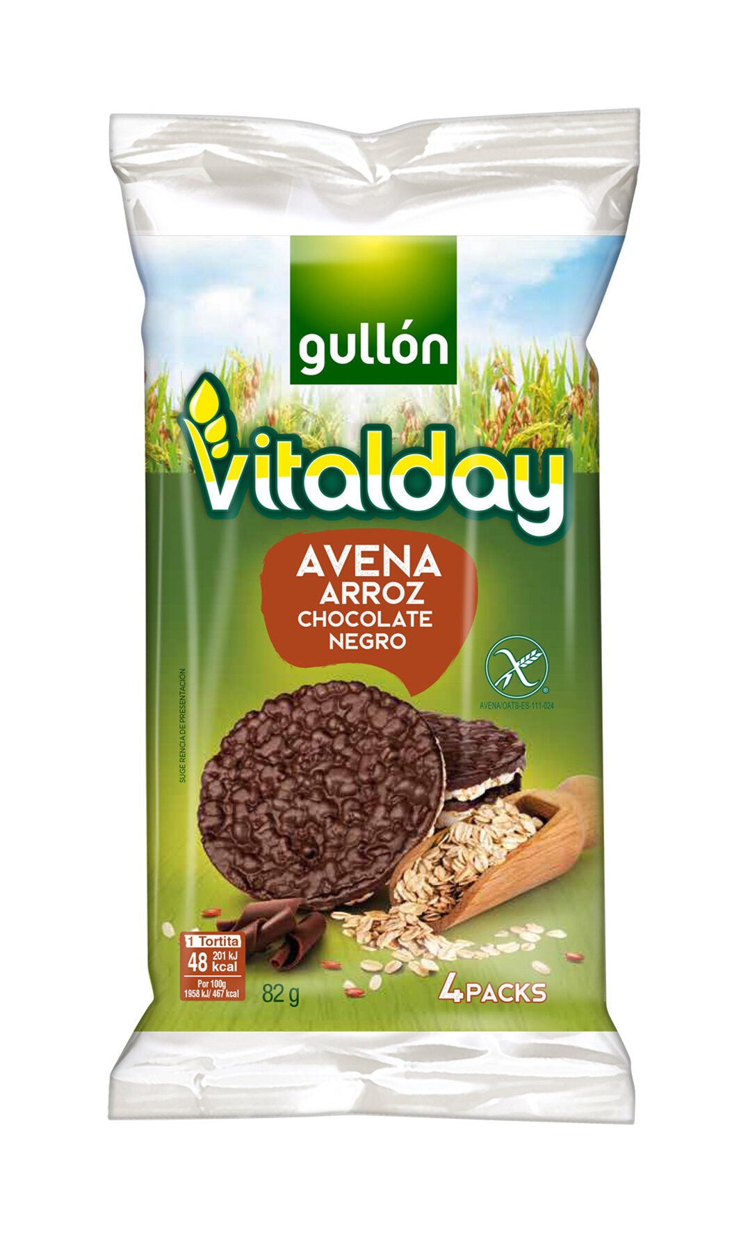 Tortita  avena y arroz choco vitalday Gullón 82g