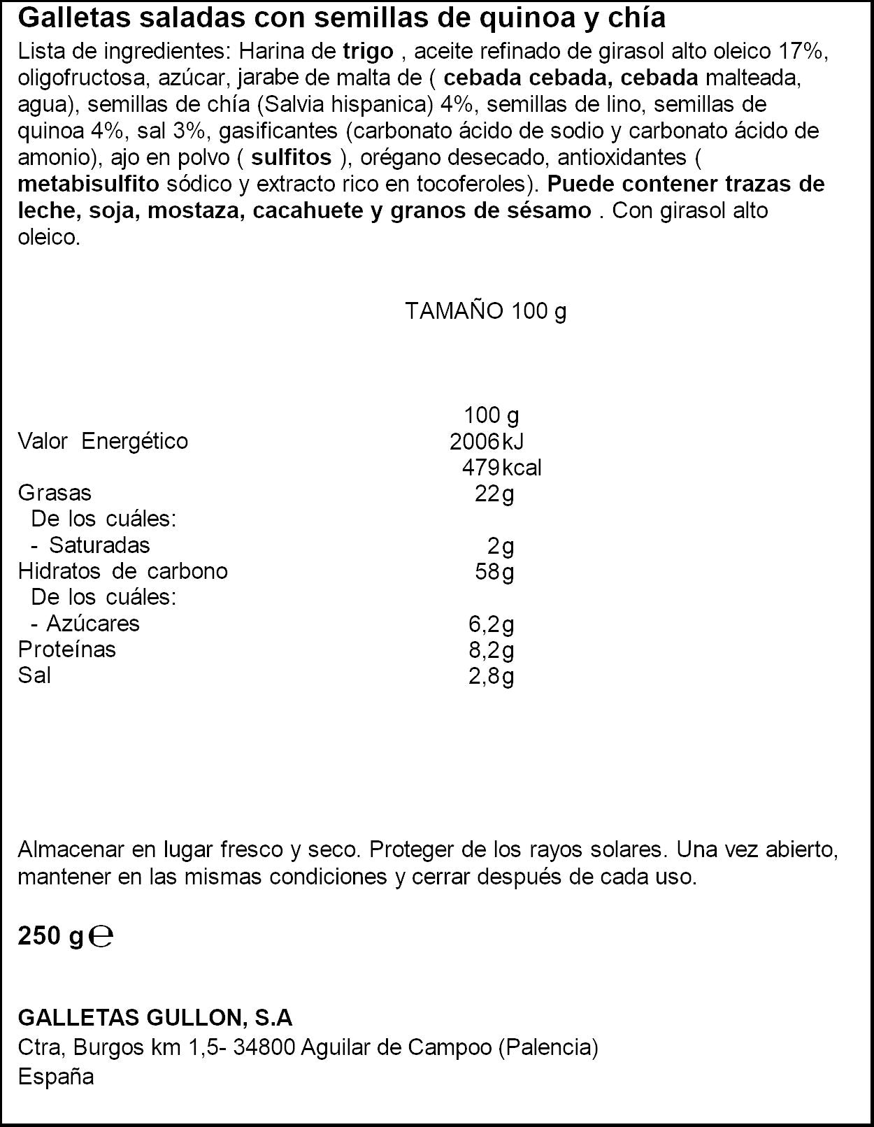 Galleta salada quinoa chia Gullón 250g