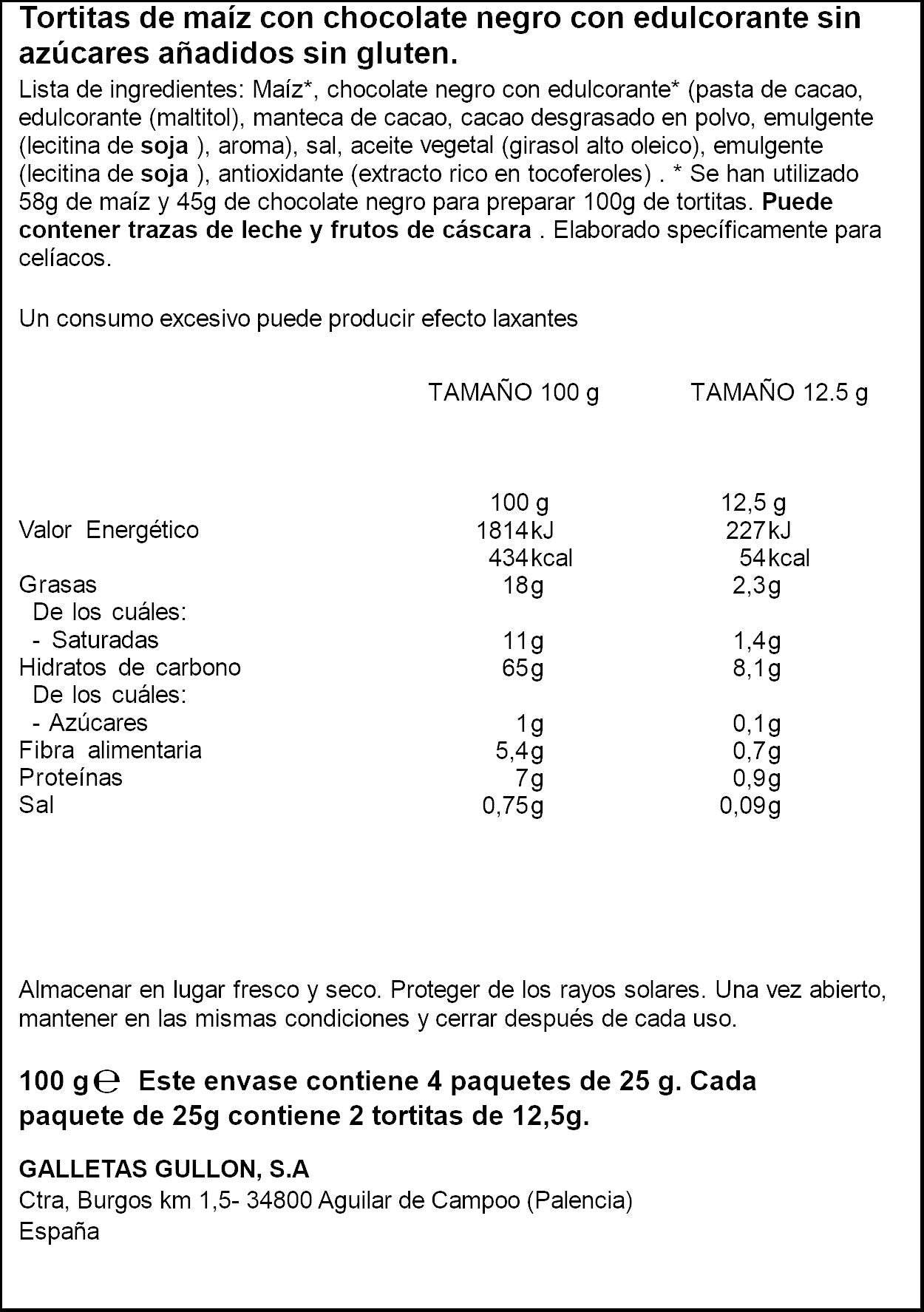 Tortita maiz s/azucar choco vitalday Gullón 100g
