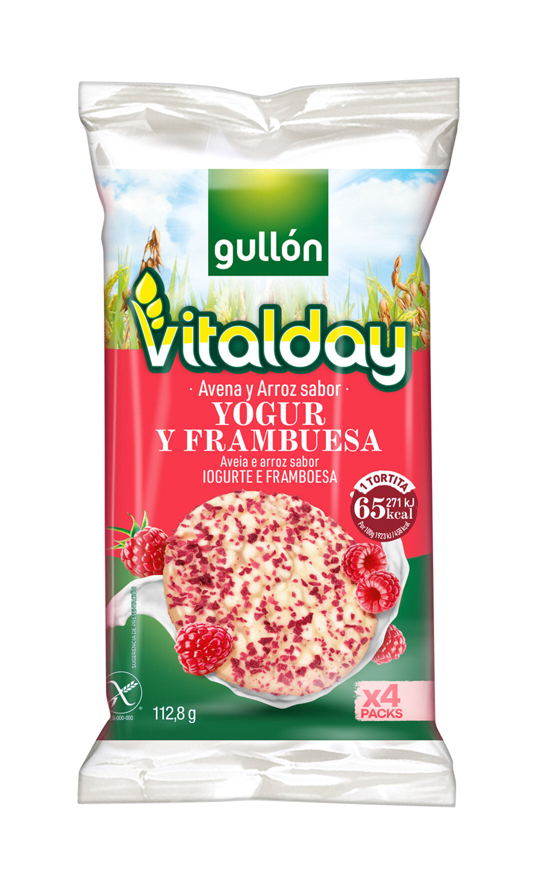 Tortitas avena y arroz yogur/frambuesa Gullón 112,8g