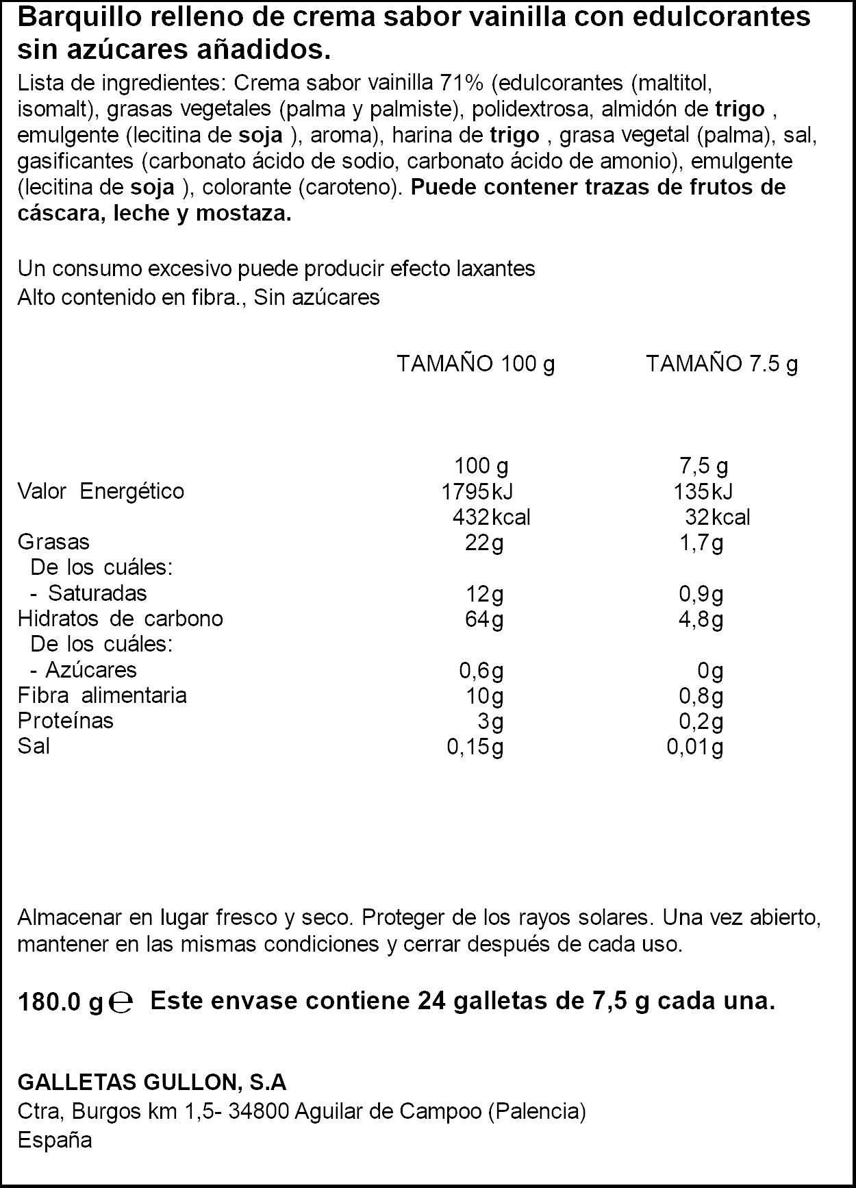 Galleta barquillo  zero Gullón 180g