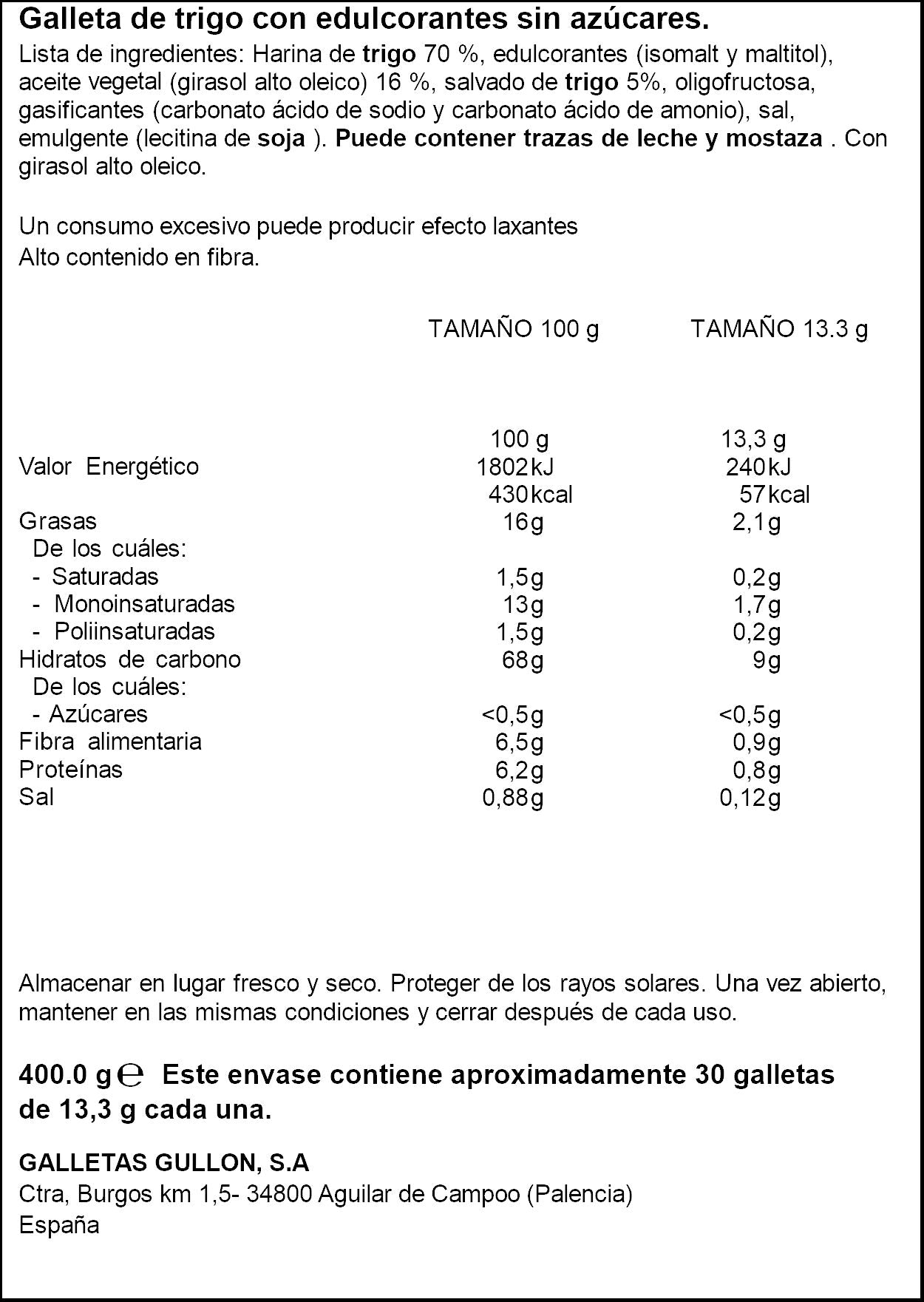 Galleta digestive zero Gullón 400g