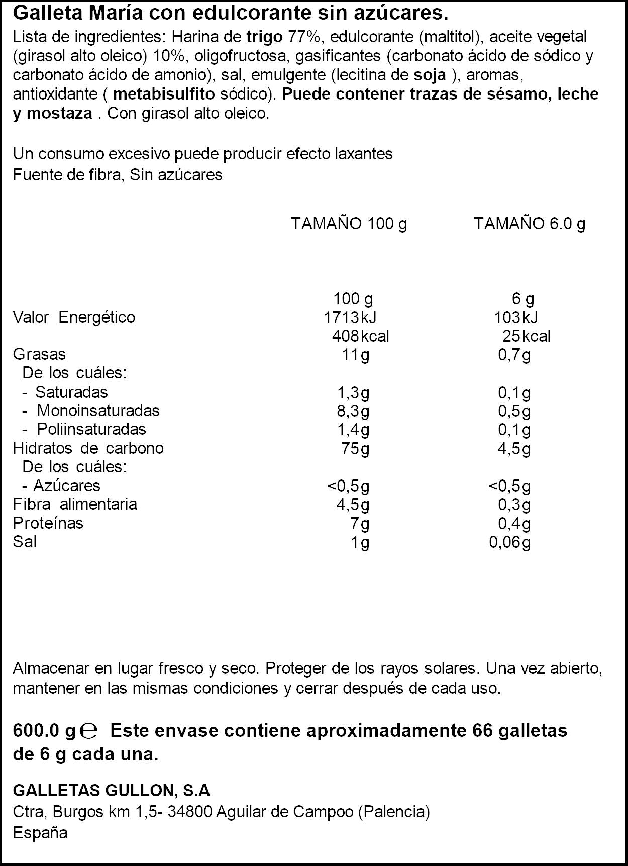 Galleta maría zero Gullón 400g+200g