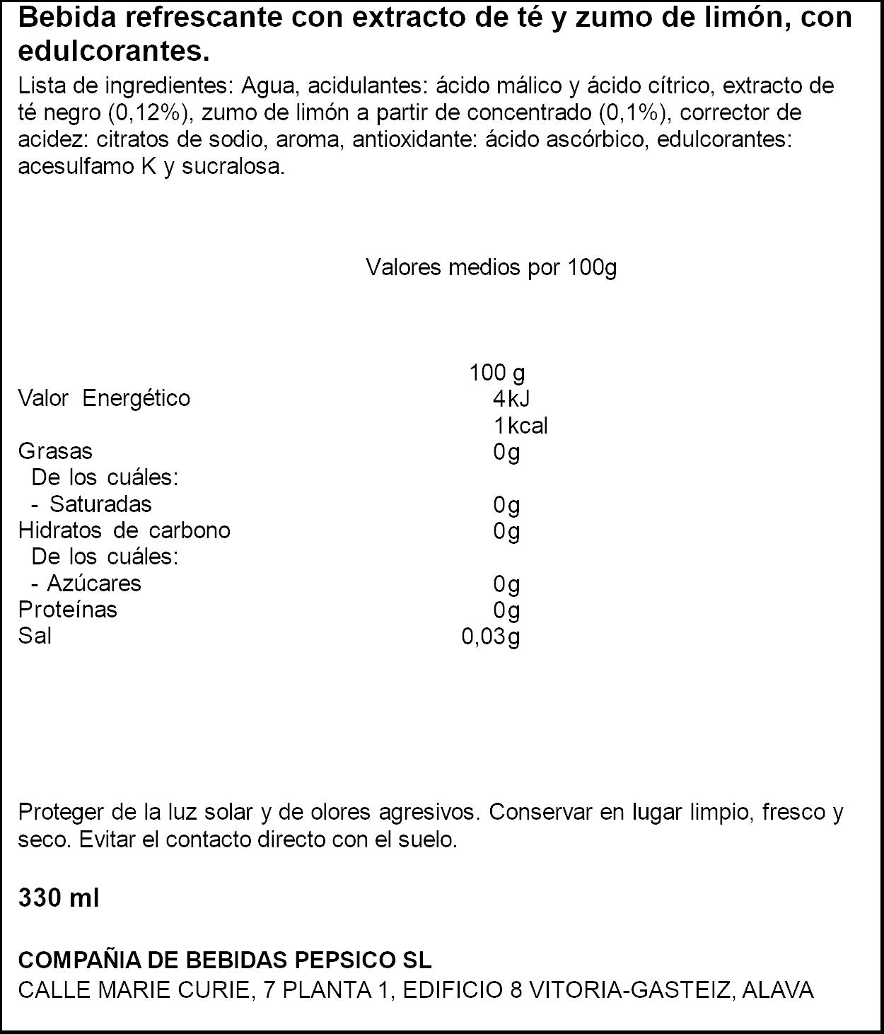 Té limón s/az lata Lipton 330ml