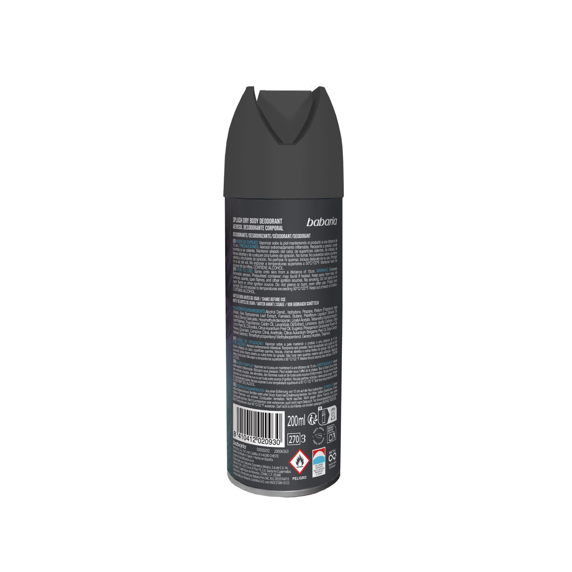 Desodorante spray hombre splash sin aluminio Babaria 150ml