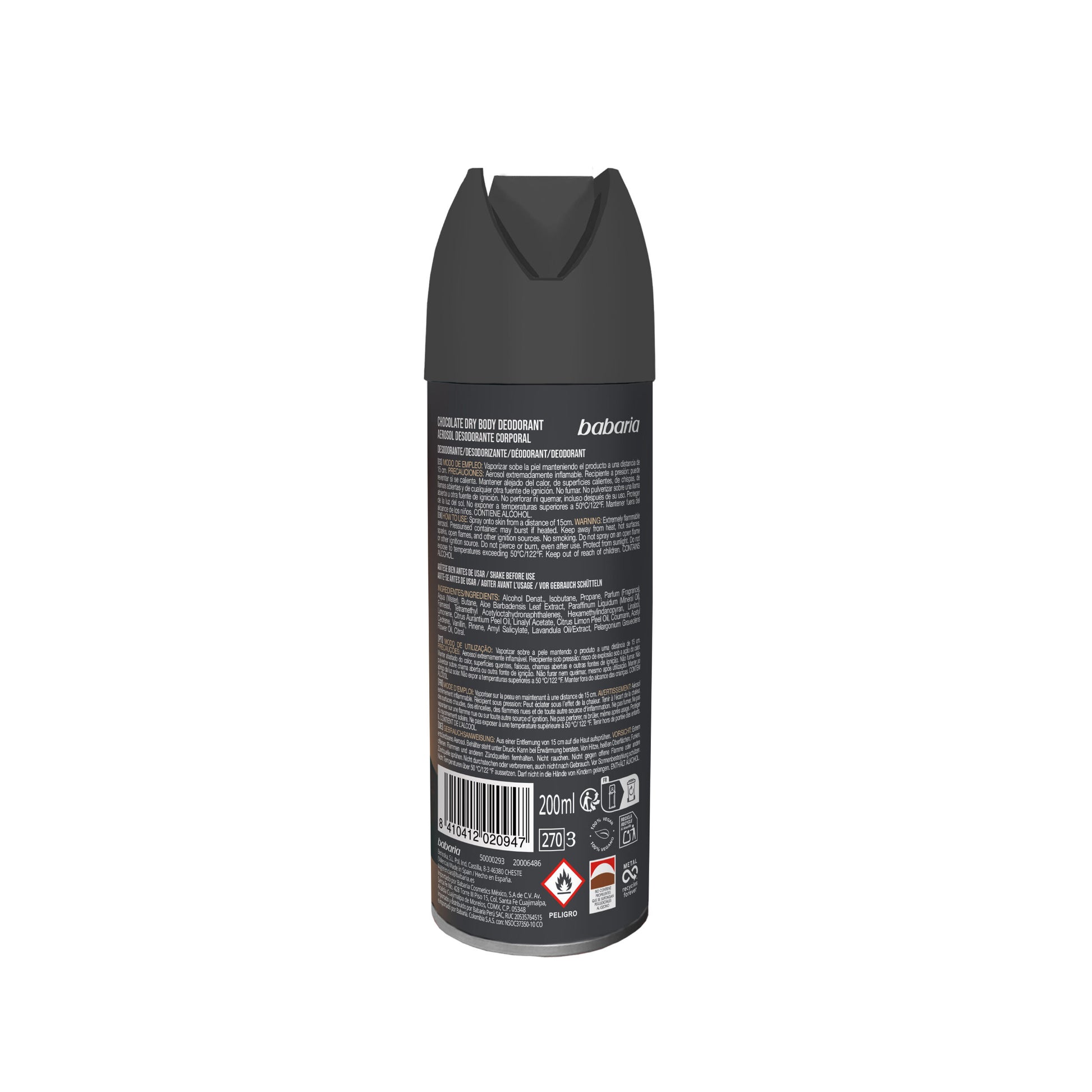 Desodorante spray hombre chocolate sin aluminio Babaria 150ml