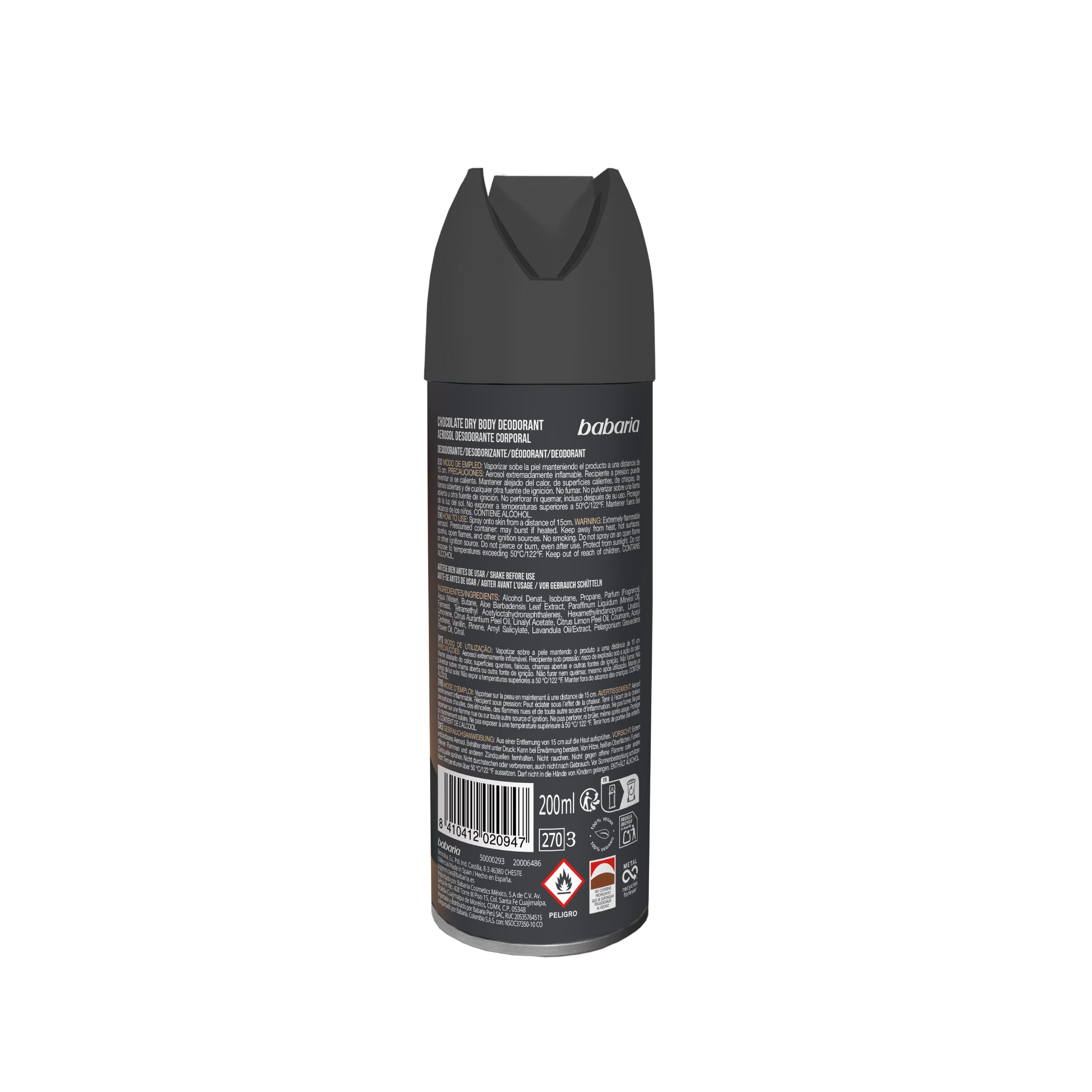 Desodorante spray hombre chocolate sin aluminio Babaria 150ml