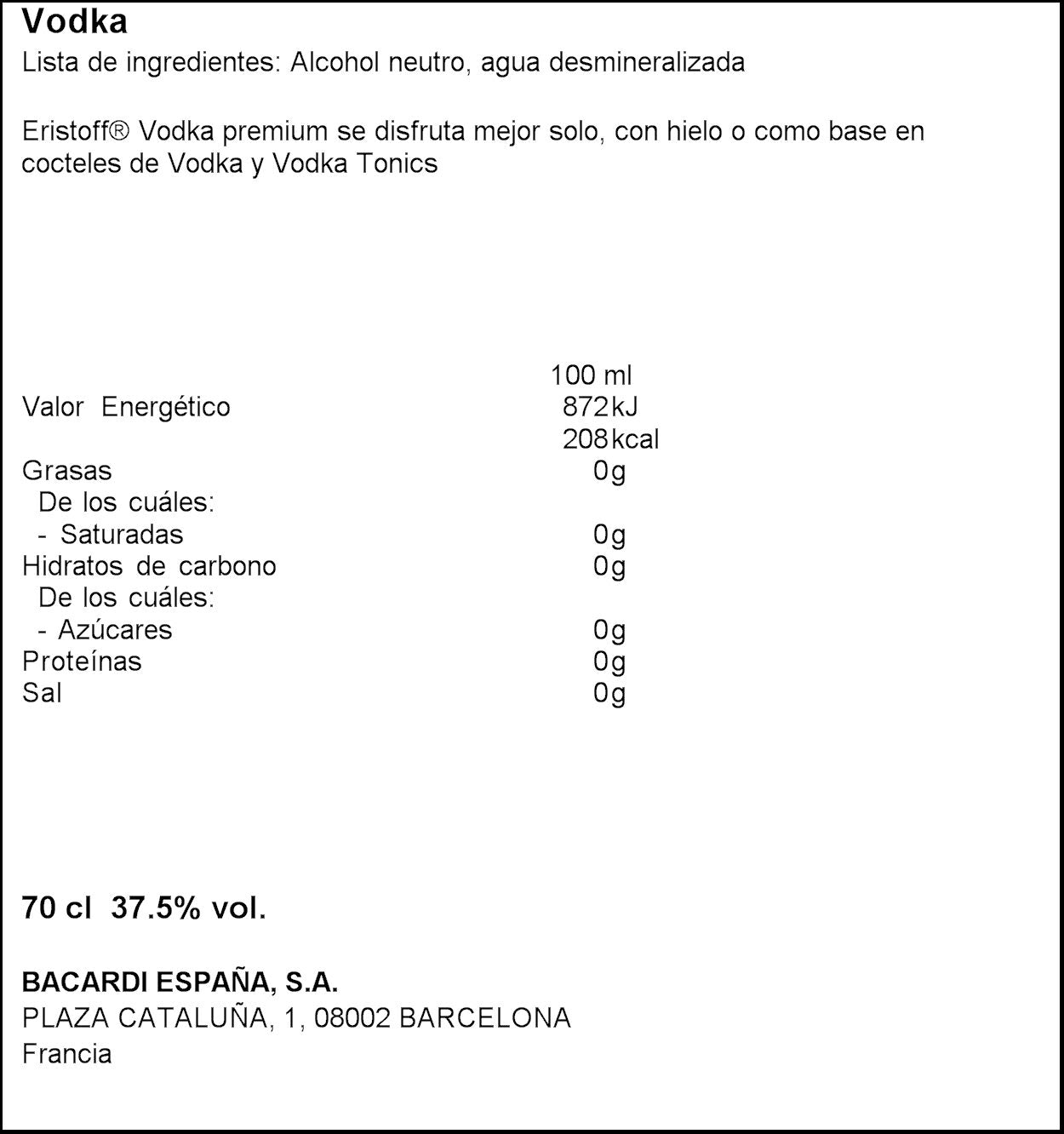 Vodka  Eristoff 700ml