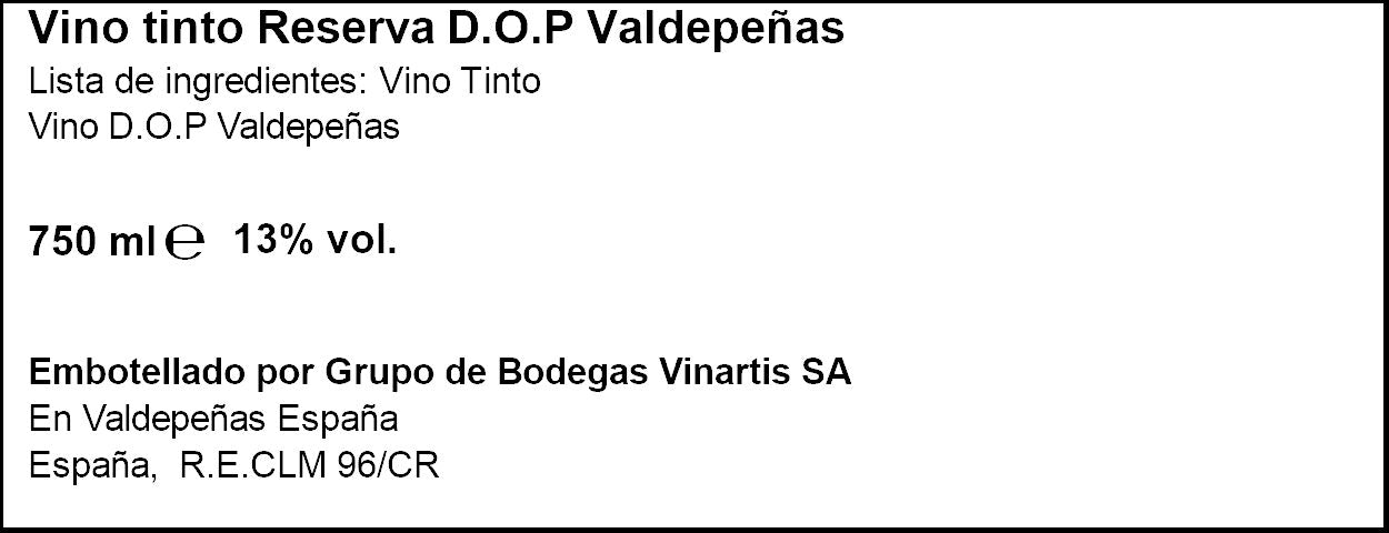 Vino tinto reserva valdepeñas Pata negra 750ml
