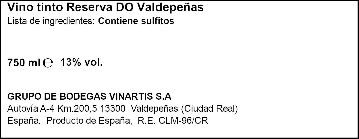 Vino tinto reserva valdepeñas Señorio Llanos 700ml