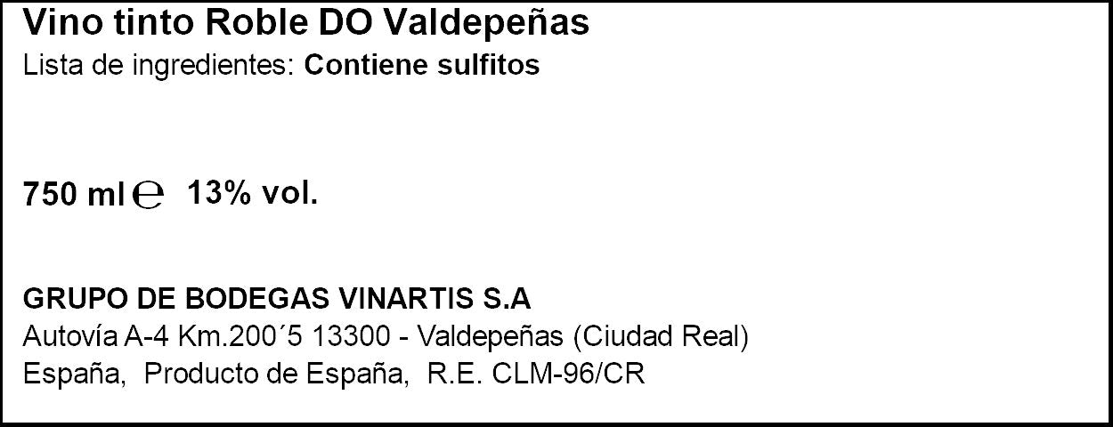 Vino tinto roble valdepeñas Pata negra 750ml