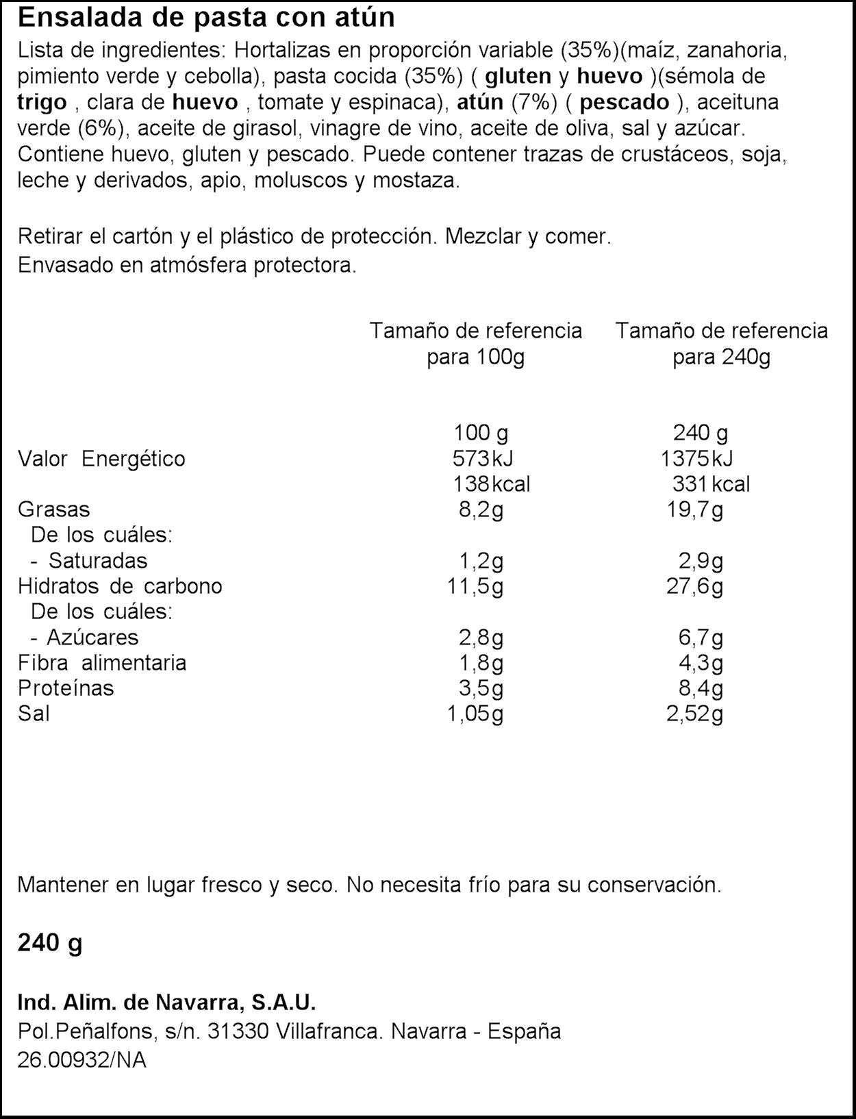 Ensalada de pasta c/atún Carretilla 240g