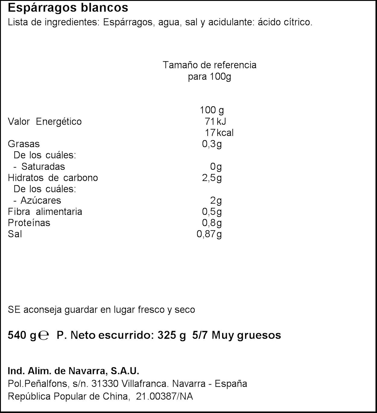 Espárrago blanco cristal 5/7 Carretilla 325g escurr