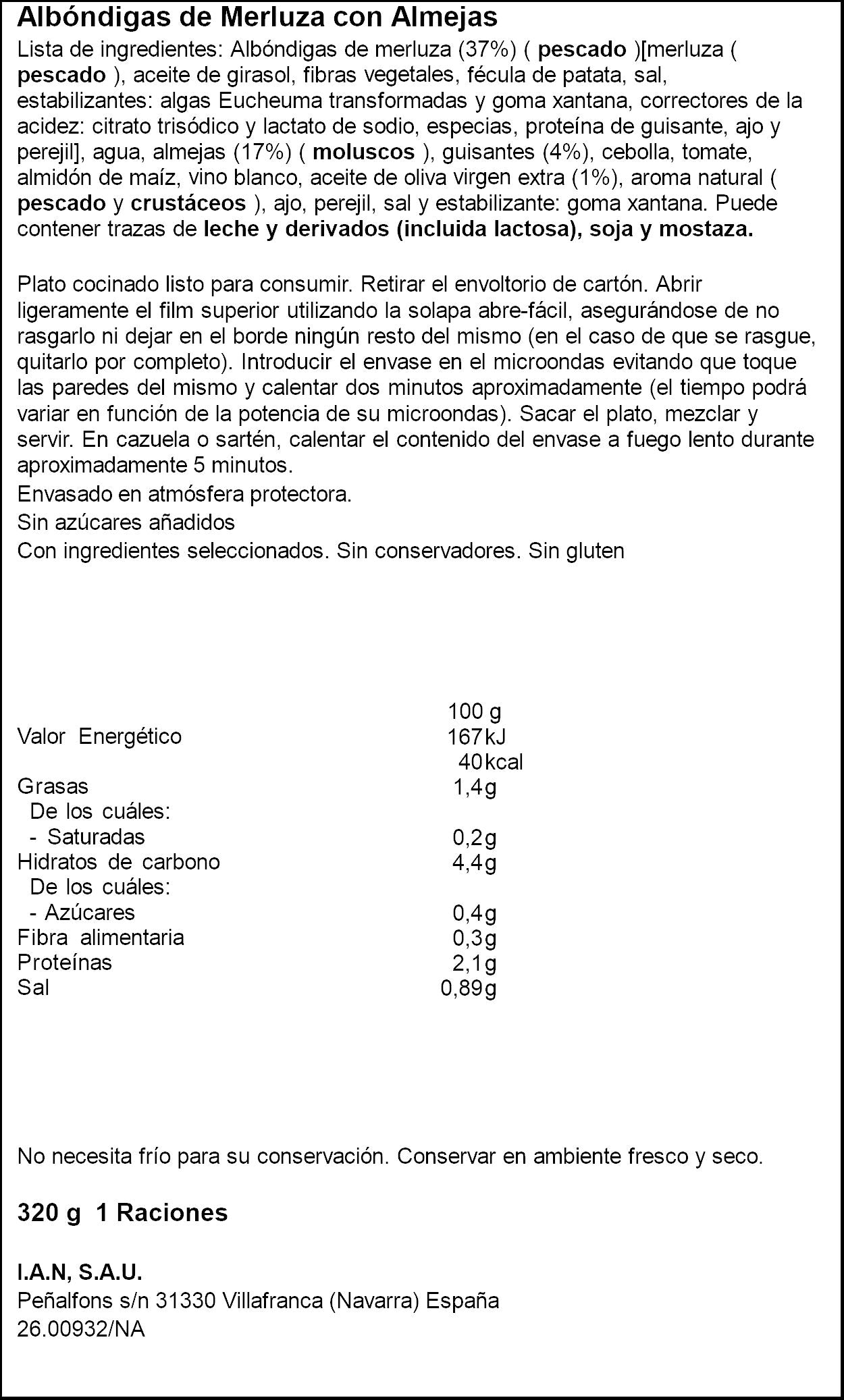 Albóndigas merluza con almejas Carretilla 320g