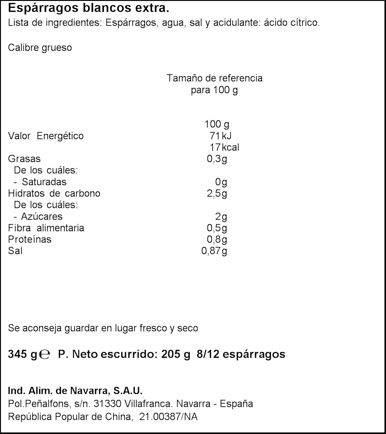 Espárrago blanco cristal 8/12 Carretilla 205g escur