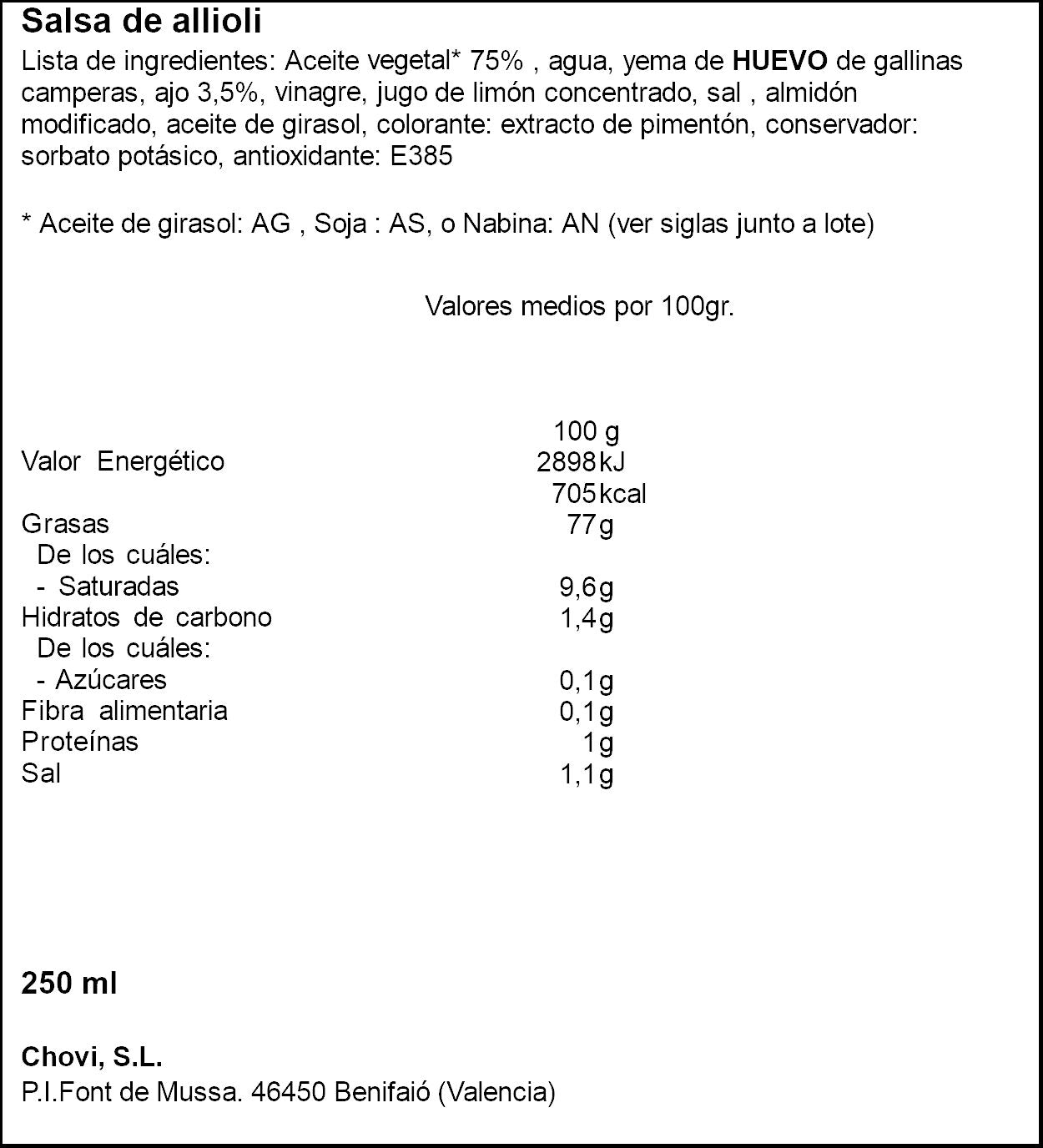 Salsa alioli pet Chovi 250ml