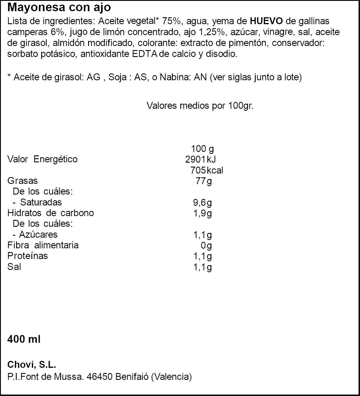 Salsa alioli ajonesa Chovi 400ml