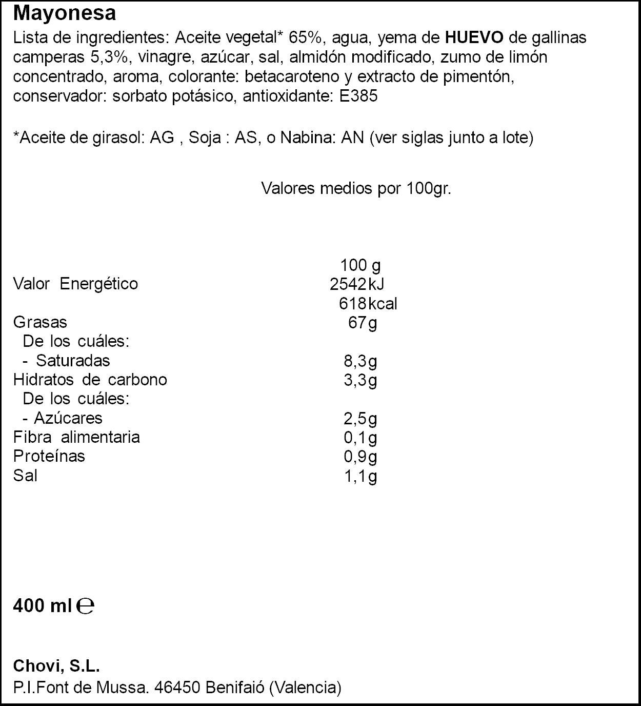Mayonesa pet Chovi 400ml