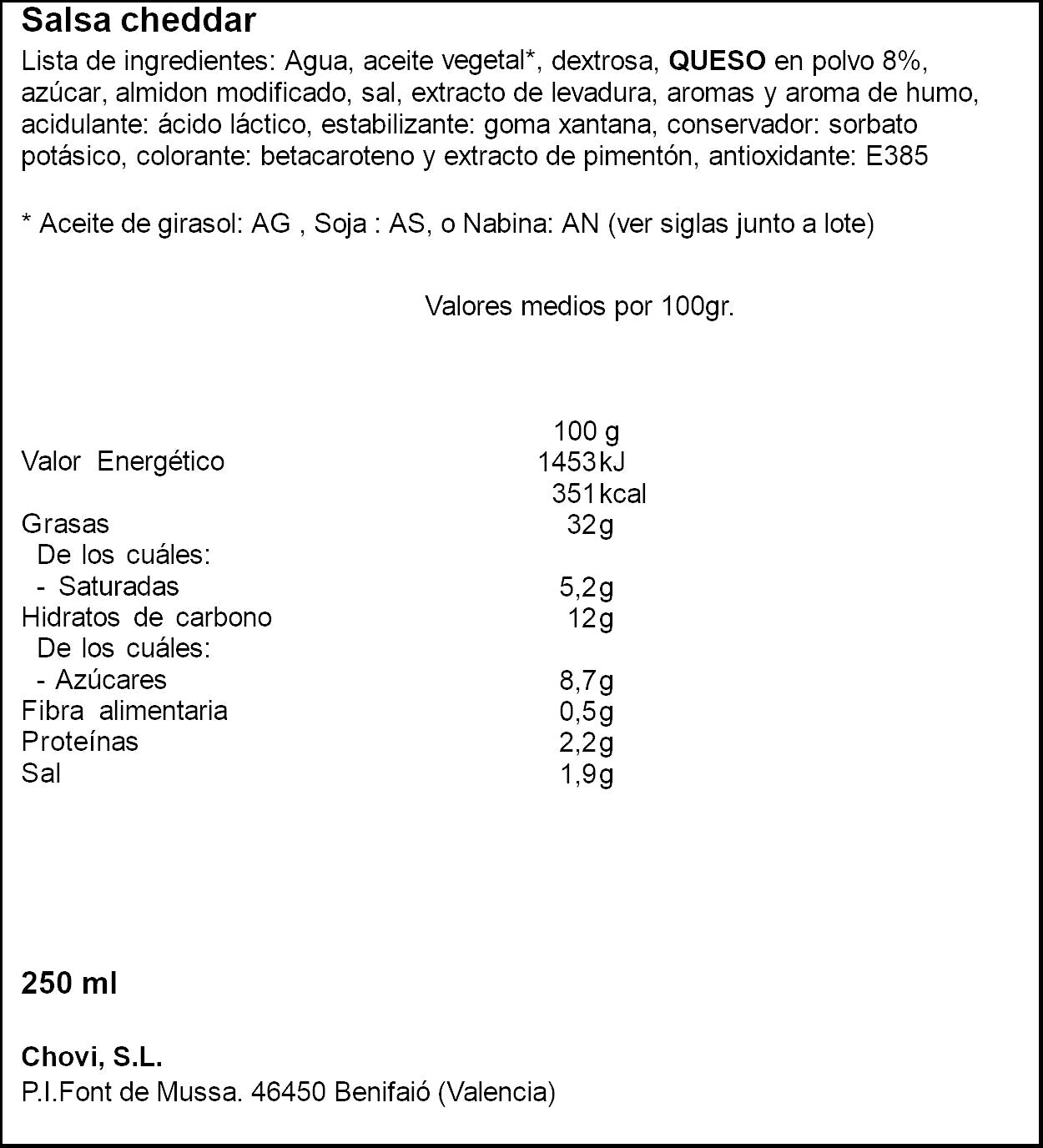 Salsa cheedar Chovi 250ml
